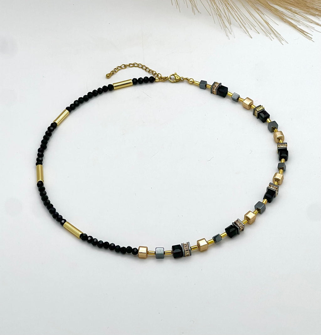 Ruth Black Gold National Stones Necklace – Gold Steel