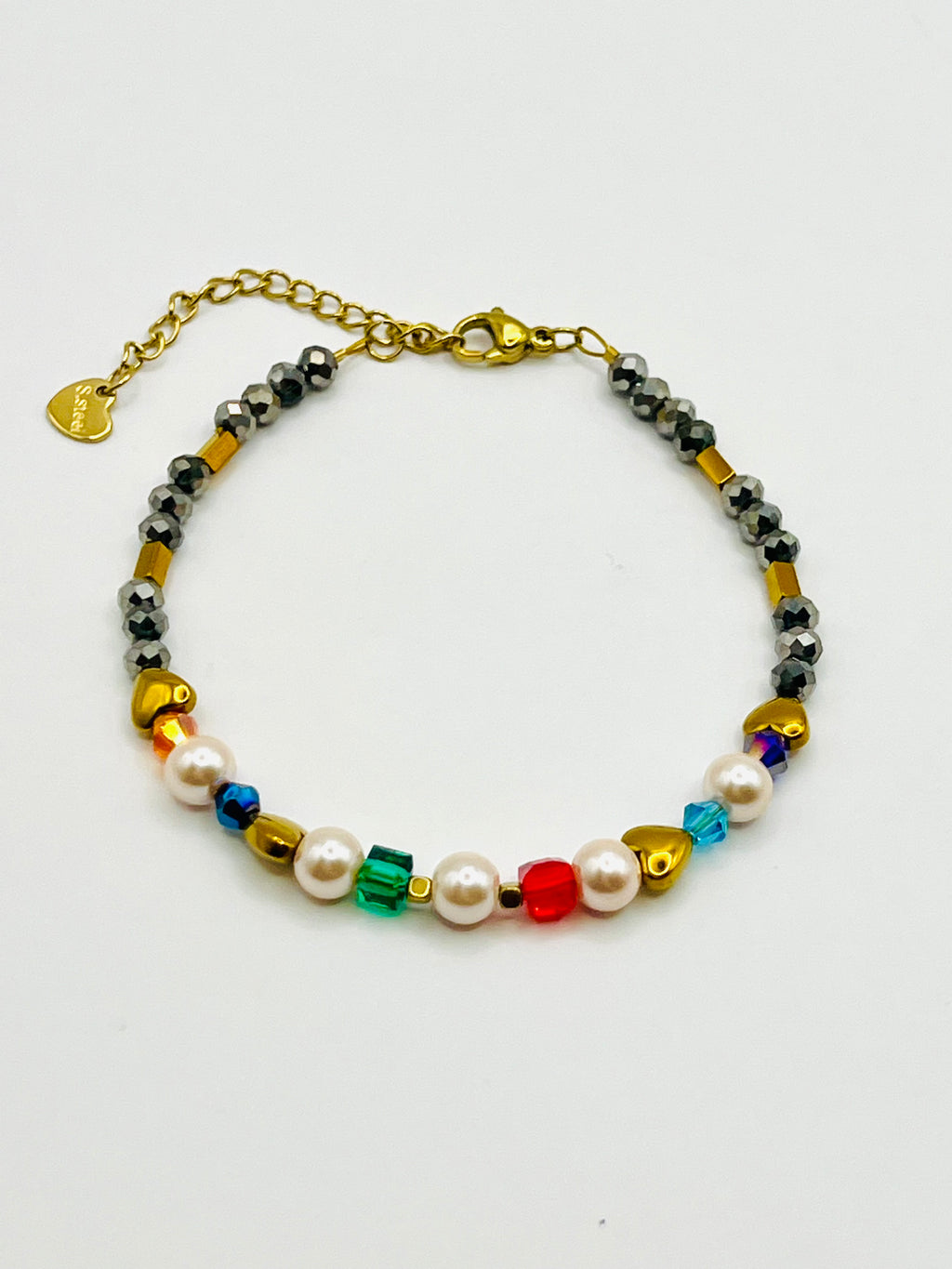 Multicolour & Grey Gold Heart Bracelet – Gold Stainless Steel