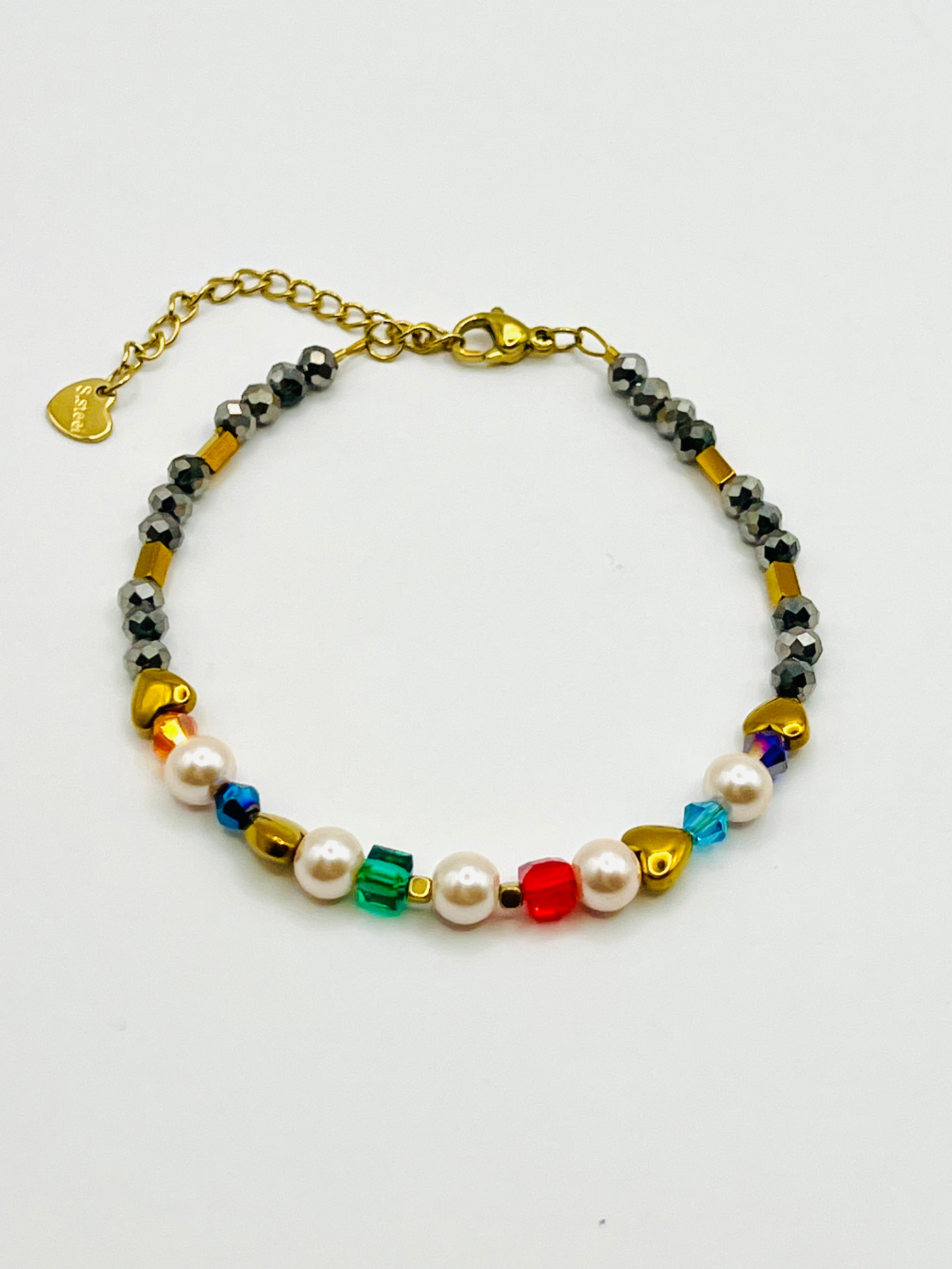 Multicolour & Grey Gold Heart Bracelet – Gold Stainless Steel