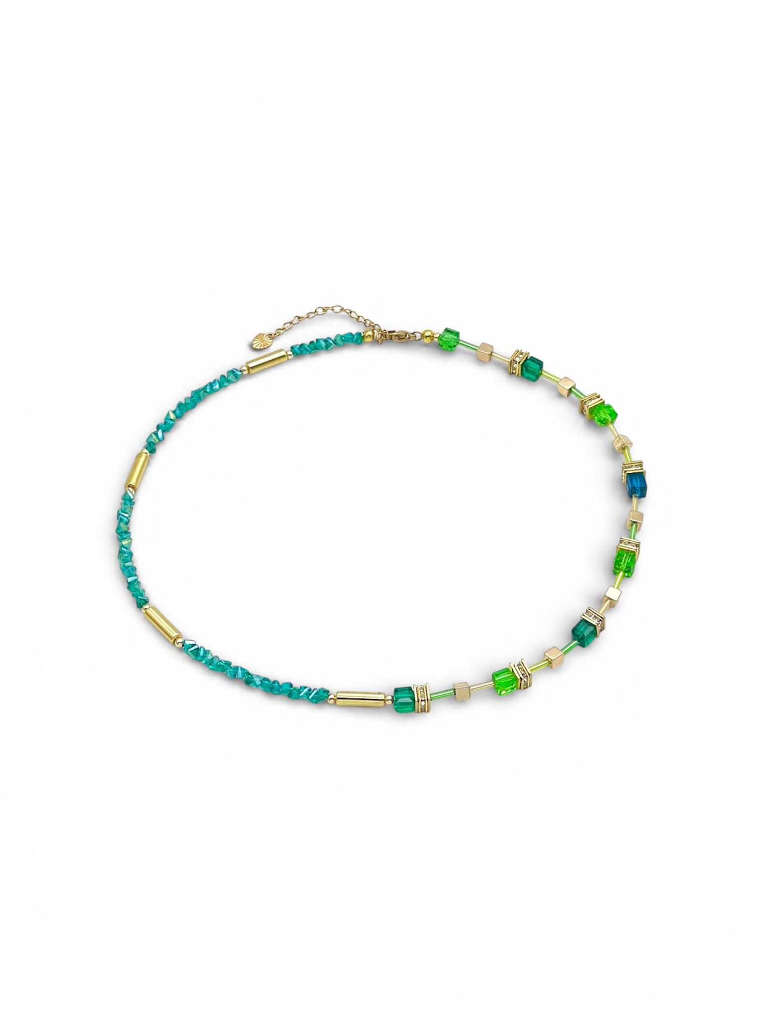 Emerald Green Crystal Glass Necklace – Gold Steel Natural Stone Jewellery