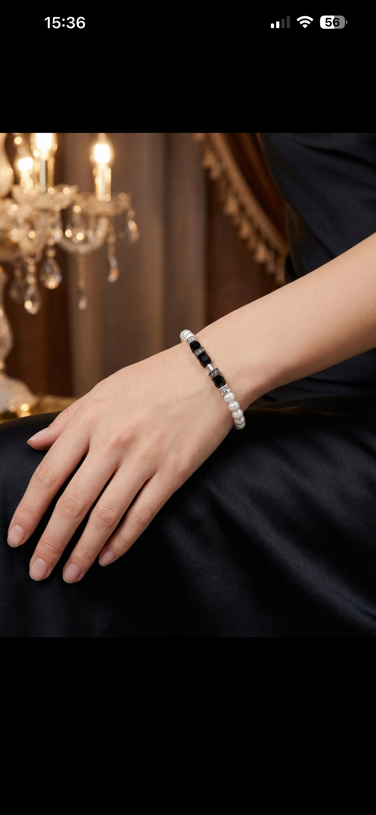 Black and White Glass & Stone Bracelet – Silver-Plated