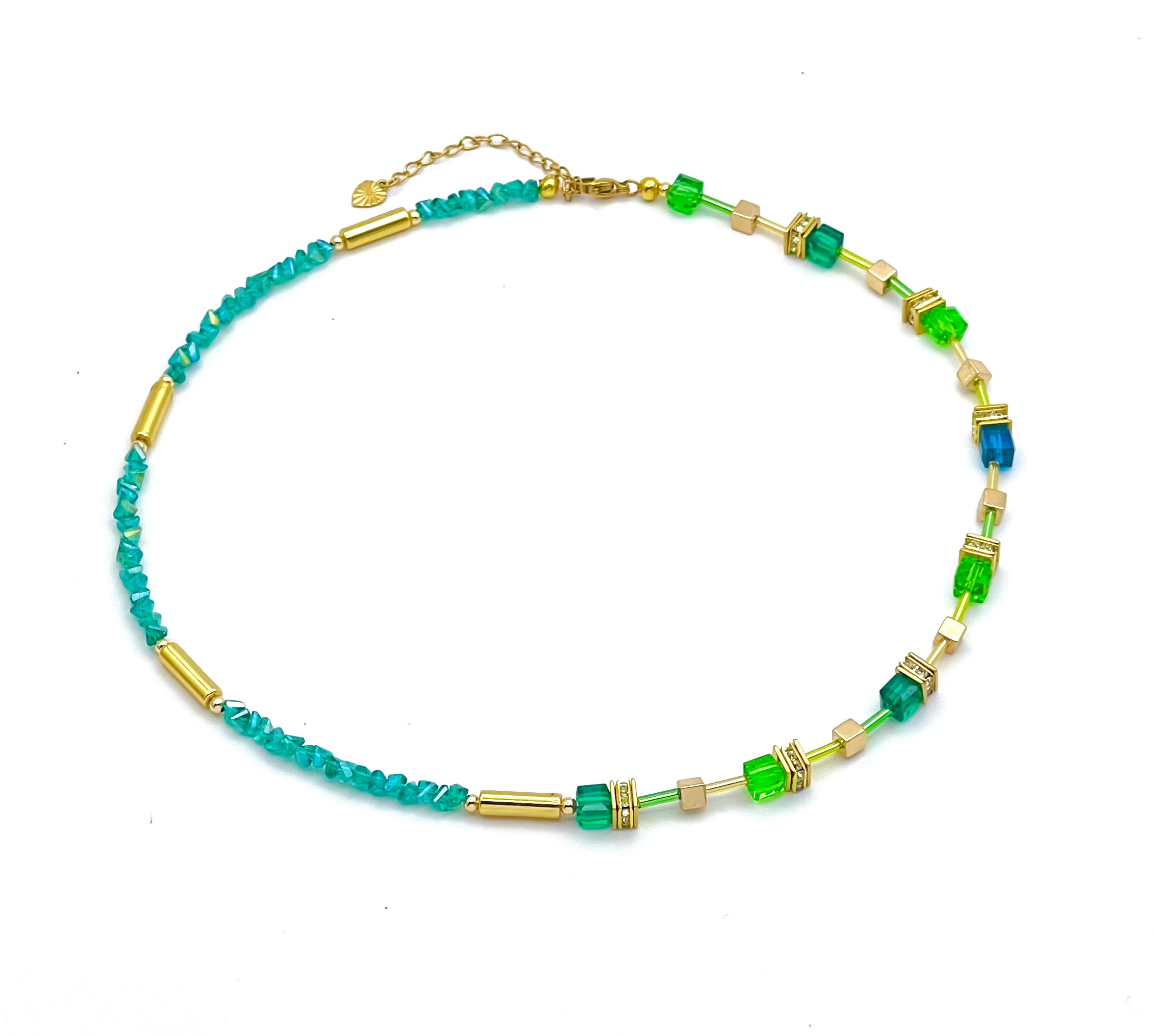 Emerald Green Crystal Glass Necklace – Gold Steel Natural Stone Jewellery