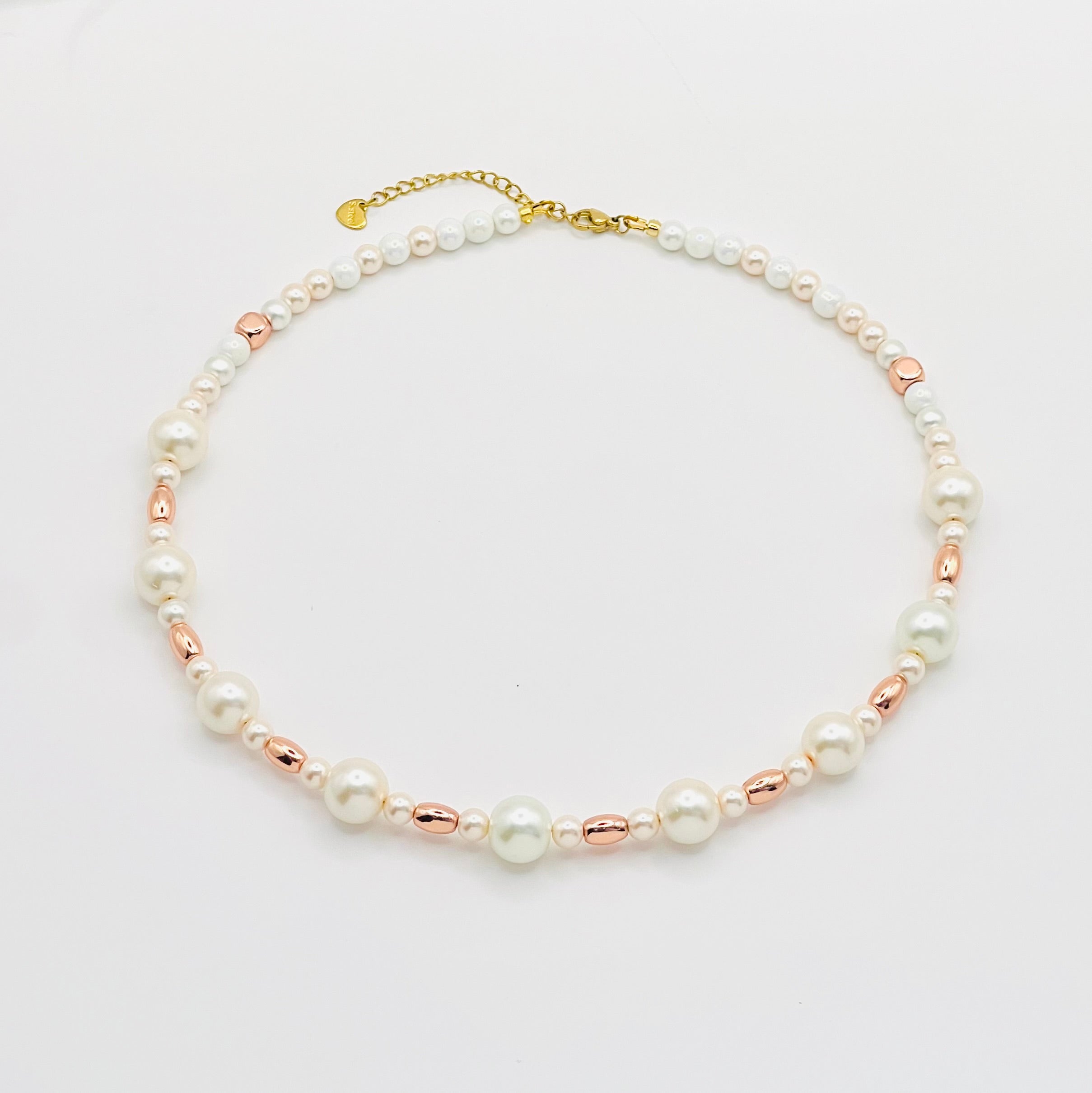 Cream and Rose Gold Natural Stone Necklace with Gold Stainless Steel Clasp