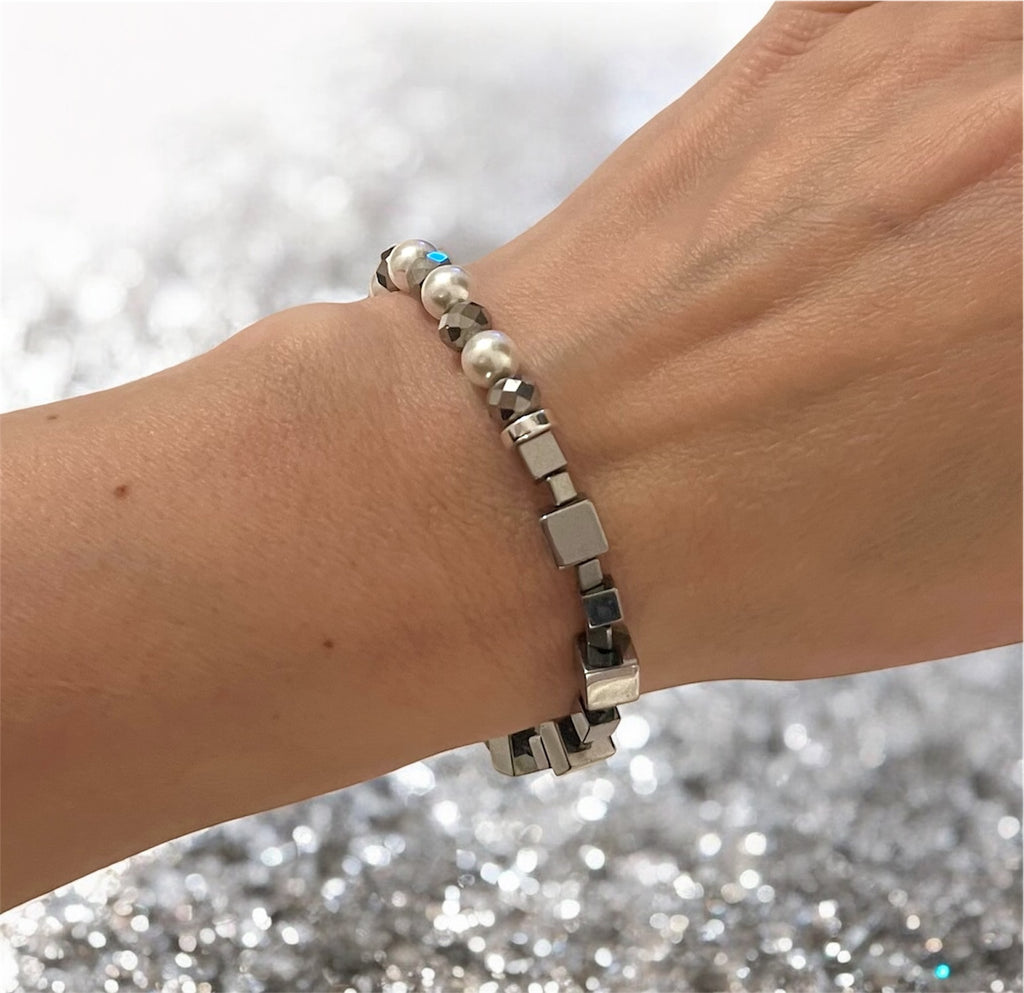 Silver White Natural Stone Bracelet | Silver Steel Jewelry for Women