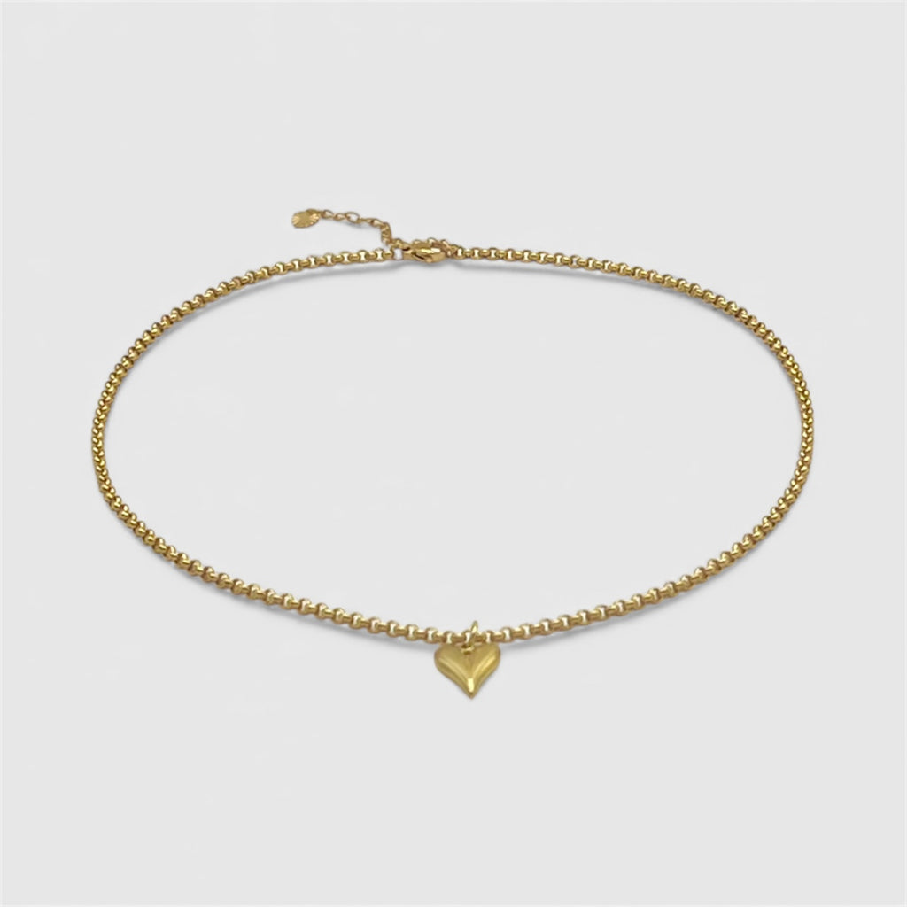Gold Heart Pendant Necklace with Stainless Steel Chain