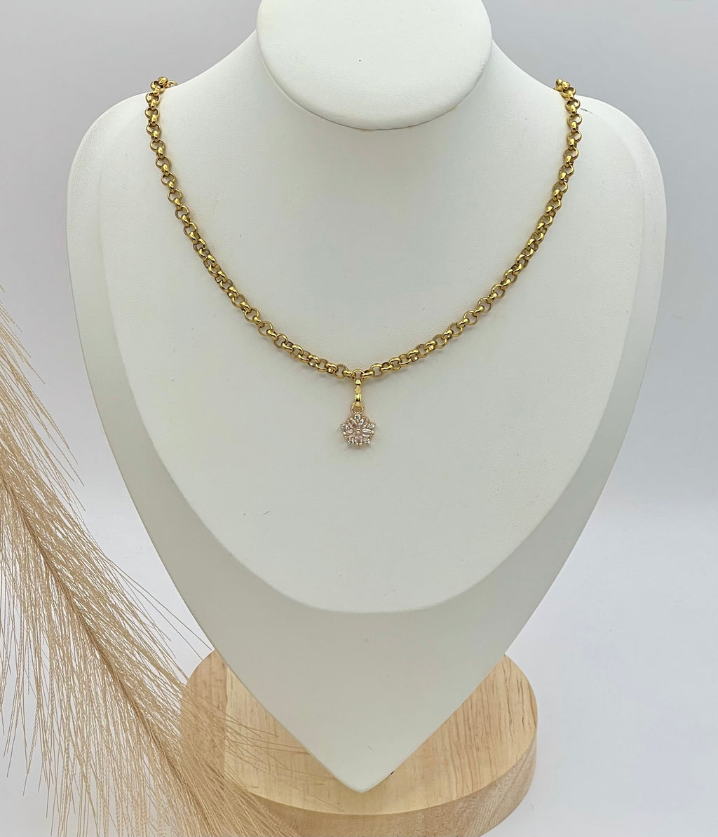 Gold Stainless Steel Necklace with Zirconia Pendant, Elegant Jewelry Gift for Women