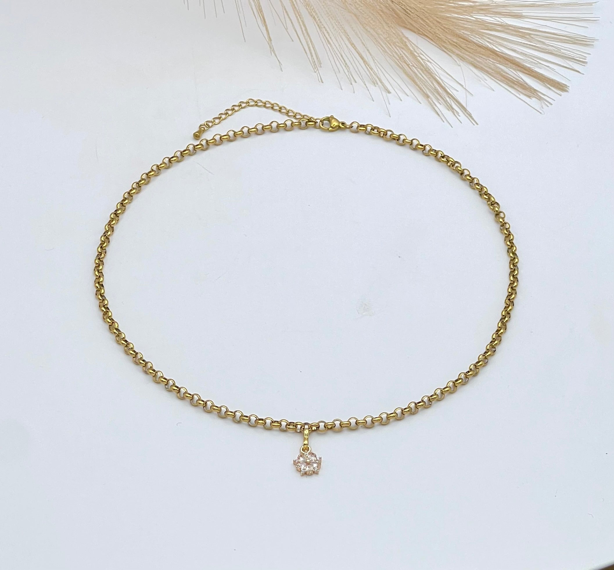 Gold Stainless Steel Necklace with Zirconia Pendant, Elegant Jewelry Gift for Women