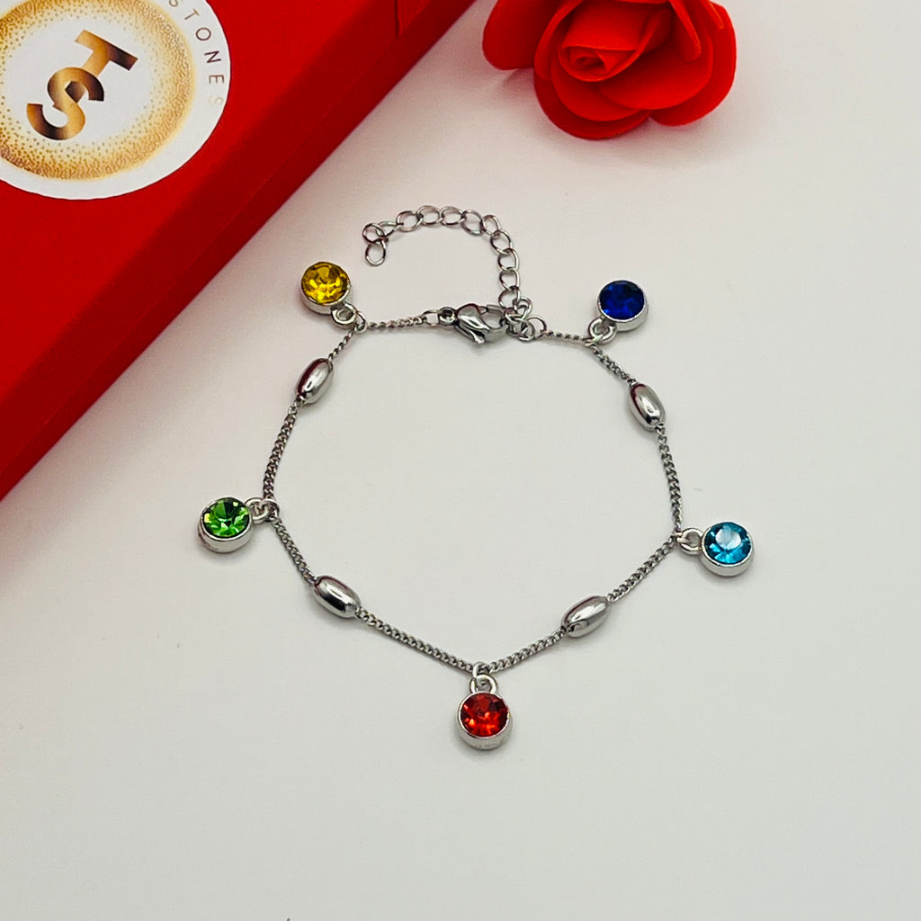 Multicolour Pendant Bracelet | Silver Stainless Steel