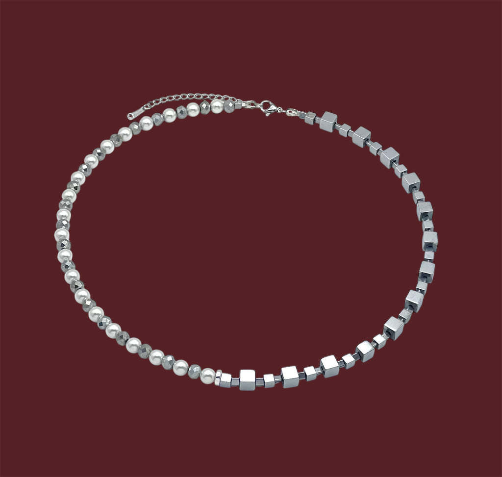 Silver White Natural Stone Necklace | Silver Steel Jewelry for Women
