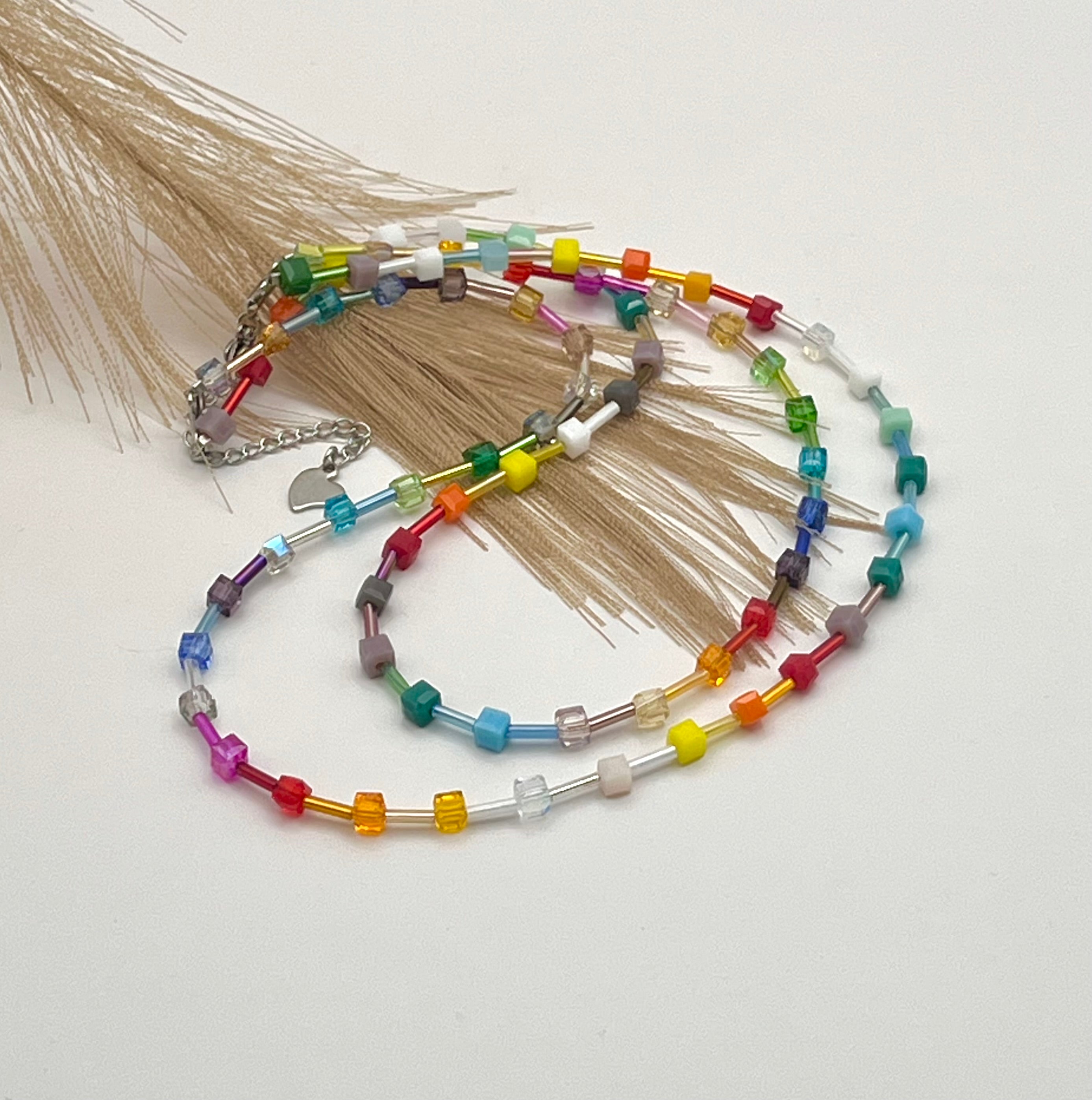 Multicolour Crystal Glass Necklace – Silver Stainless Steel