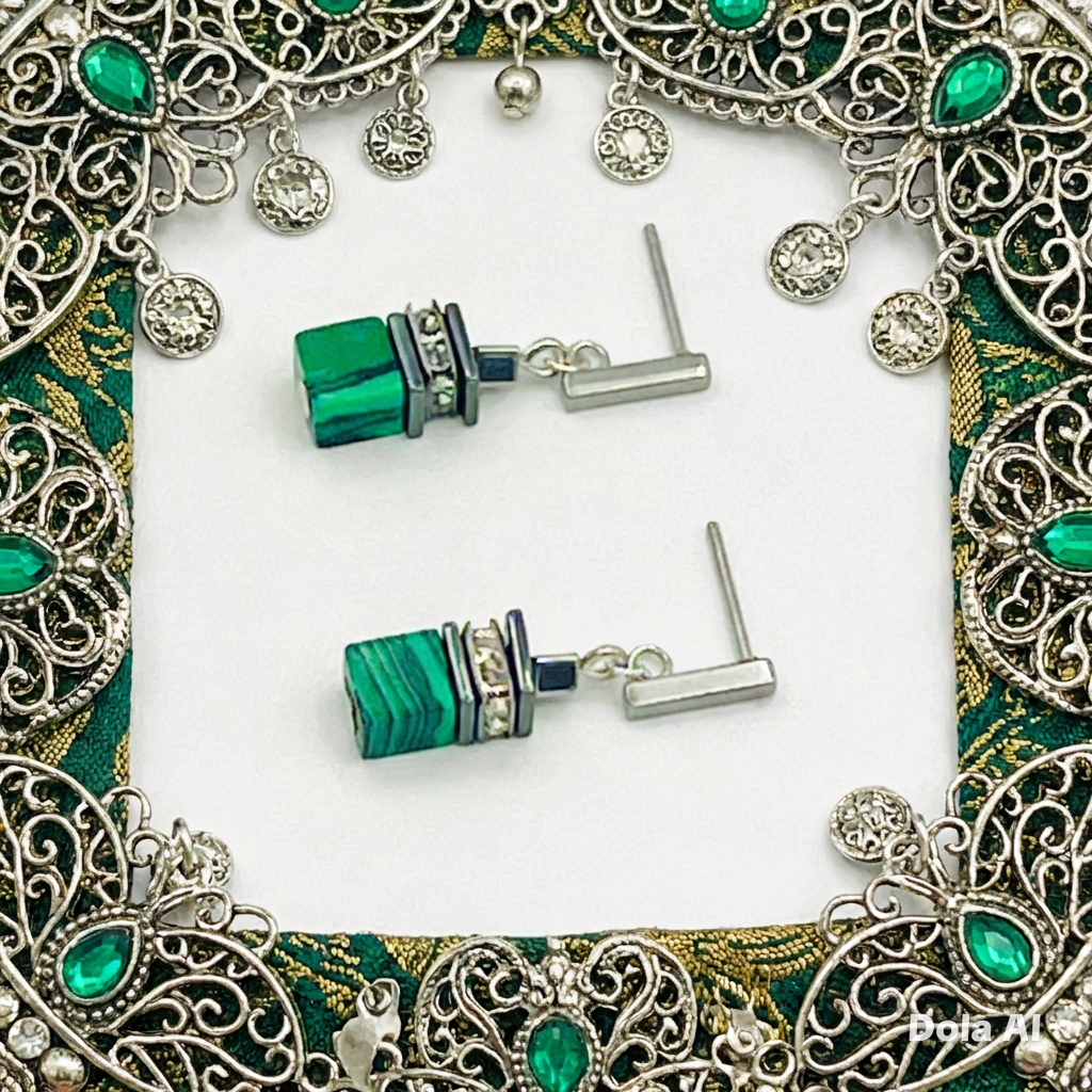 Macchiato Natural Stone Drop Earrings | Silver Stainless Steel Rectangle Stud