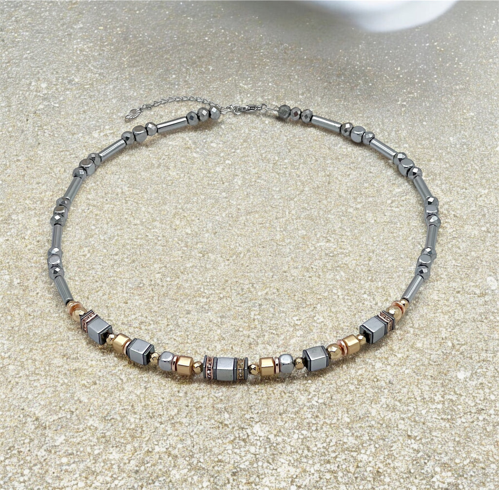 Shine Bright Silver Crystal Glass & Natural Stone Necklace | Stainless Steel Jewelry