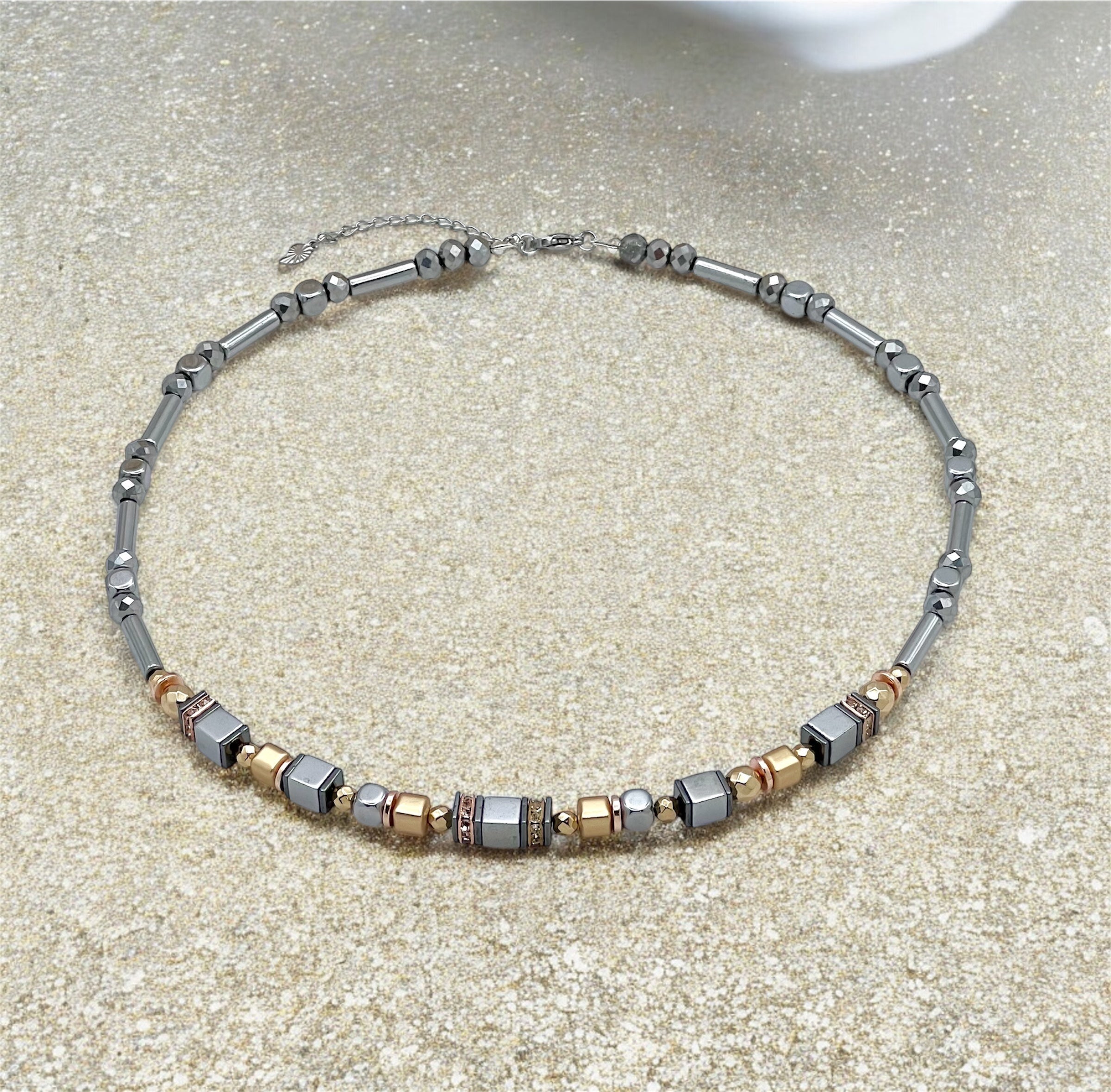 Shine Bright Silver Crystal Glass & Natural Stone Necklace | Stainless Steel Jewelry