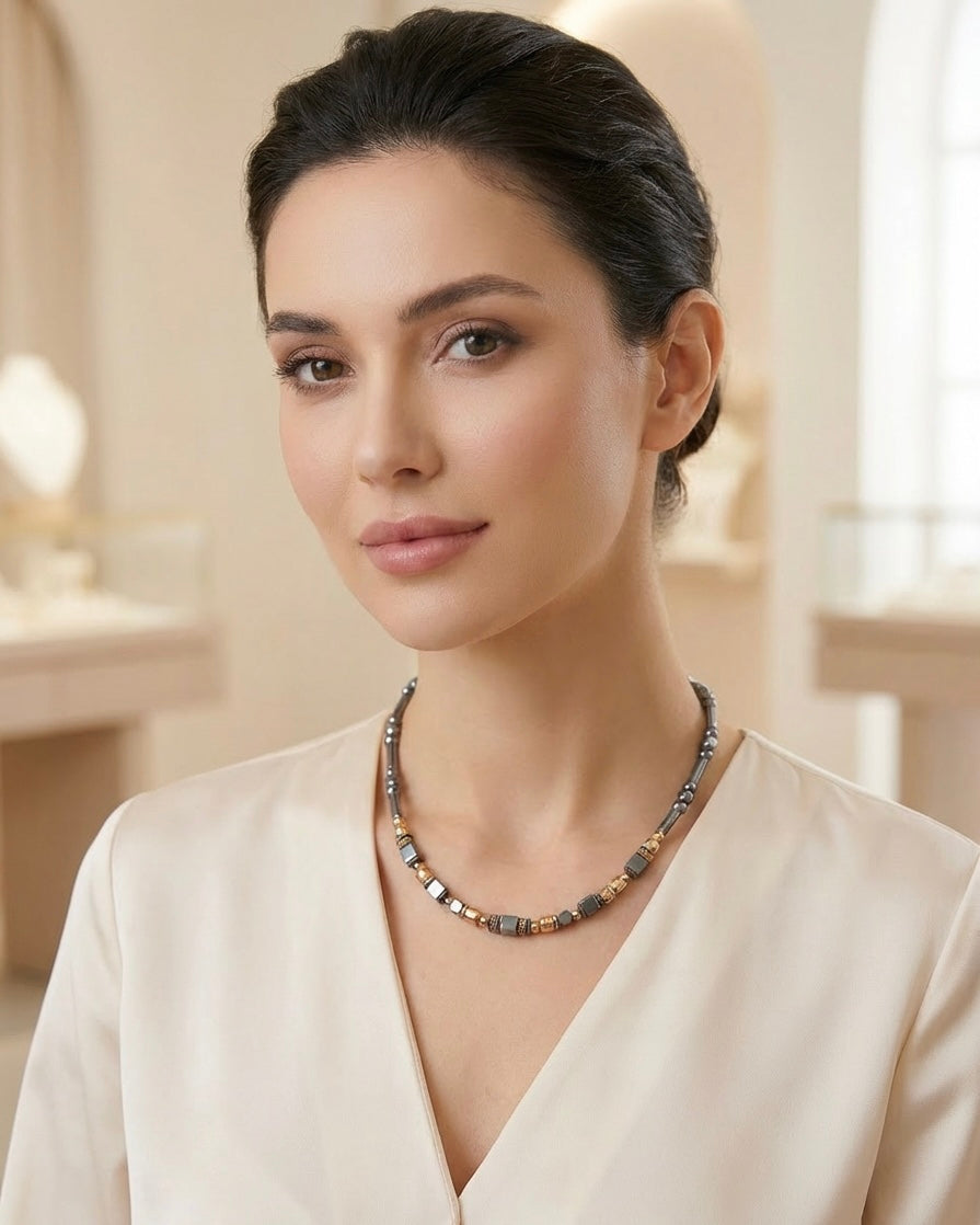 Shine Bright Silver Crystal Glass & Natural Stone Necklace | Stainless Steel Jewelry