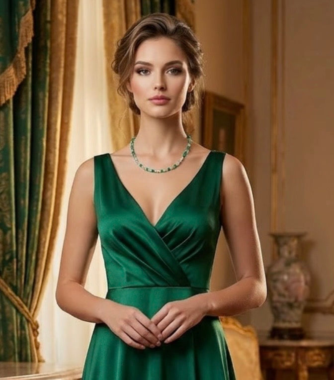 Mix Green and White Crystal Glass Stone Necklace