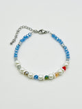 Blue, White & Multicoloured Glass Stone Bracelet – Silver Stainless Steel