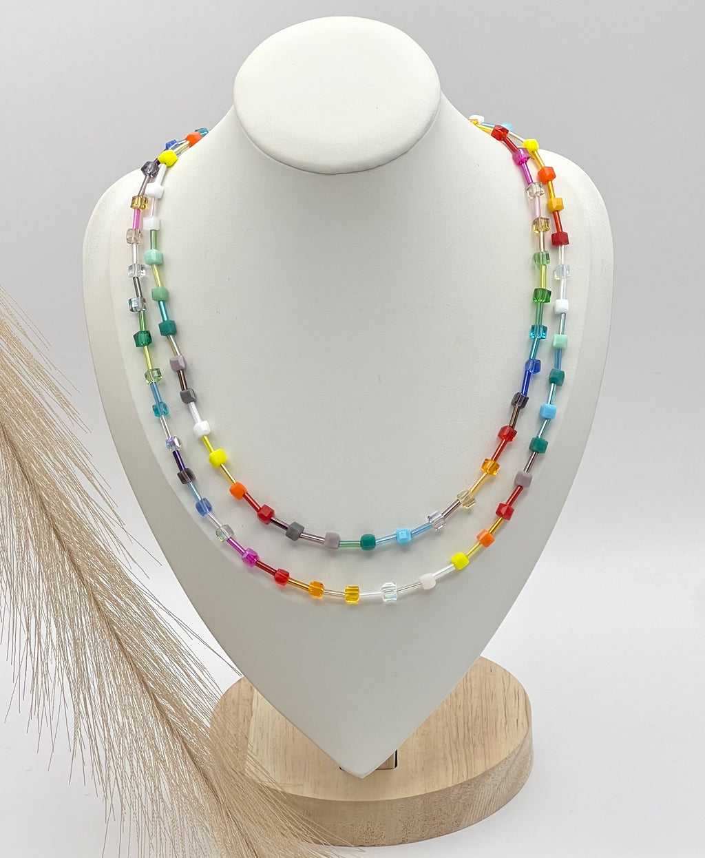 Multicolour Crystal Glass Necklace – Silver Stainless Steel