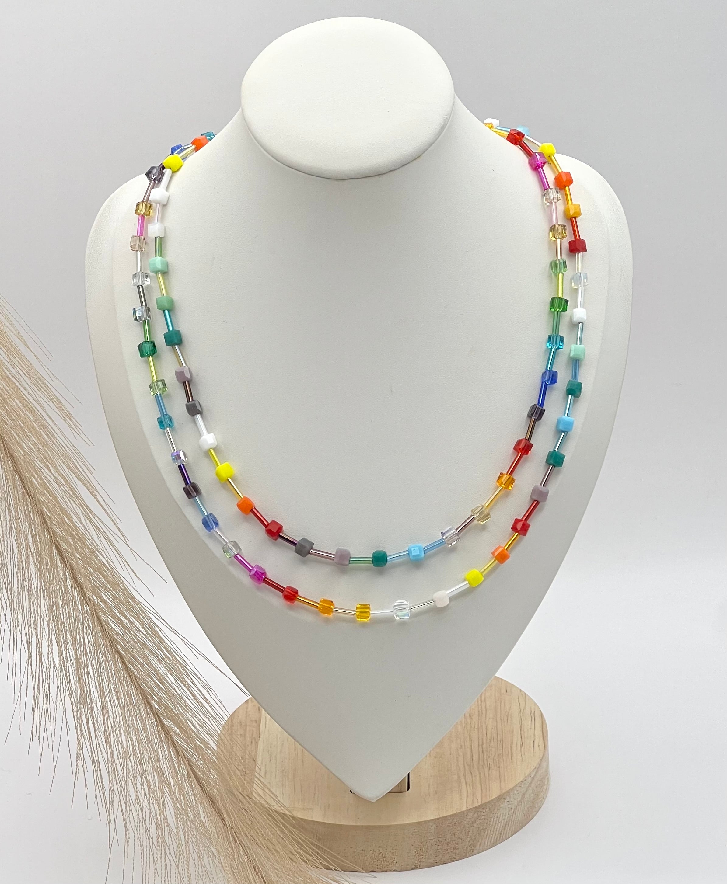 Multicolour Crystal Glass Necklace – Silver Stainless Steel