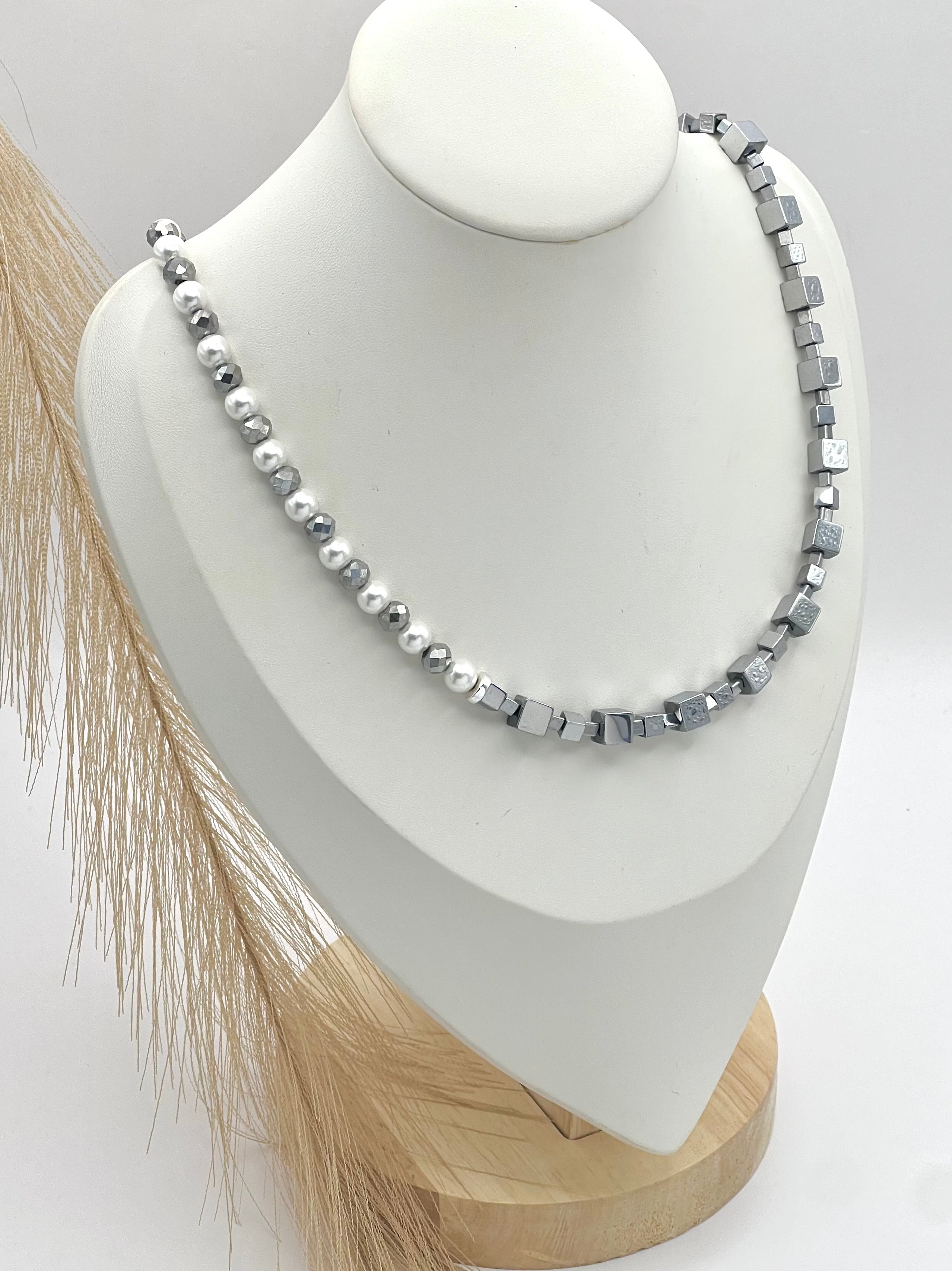 Silver White Natural Stone Necklace | Silver Steel Jewelry for Women