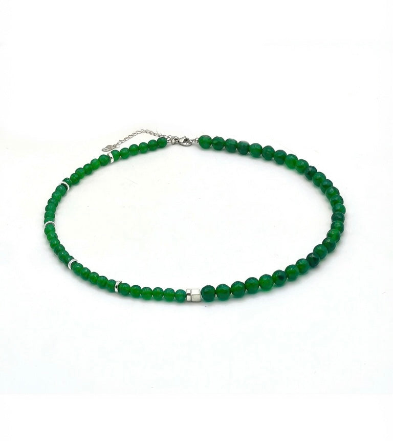 Once More Green Natural Stone Necklace – Silver Stainless Steel
