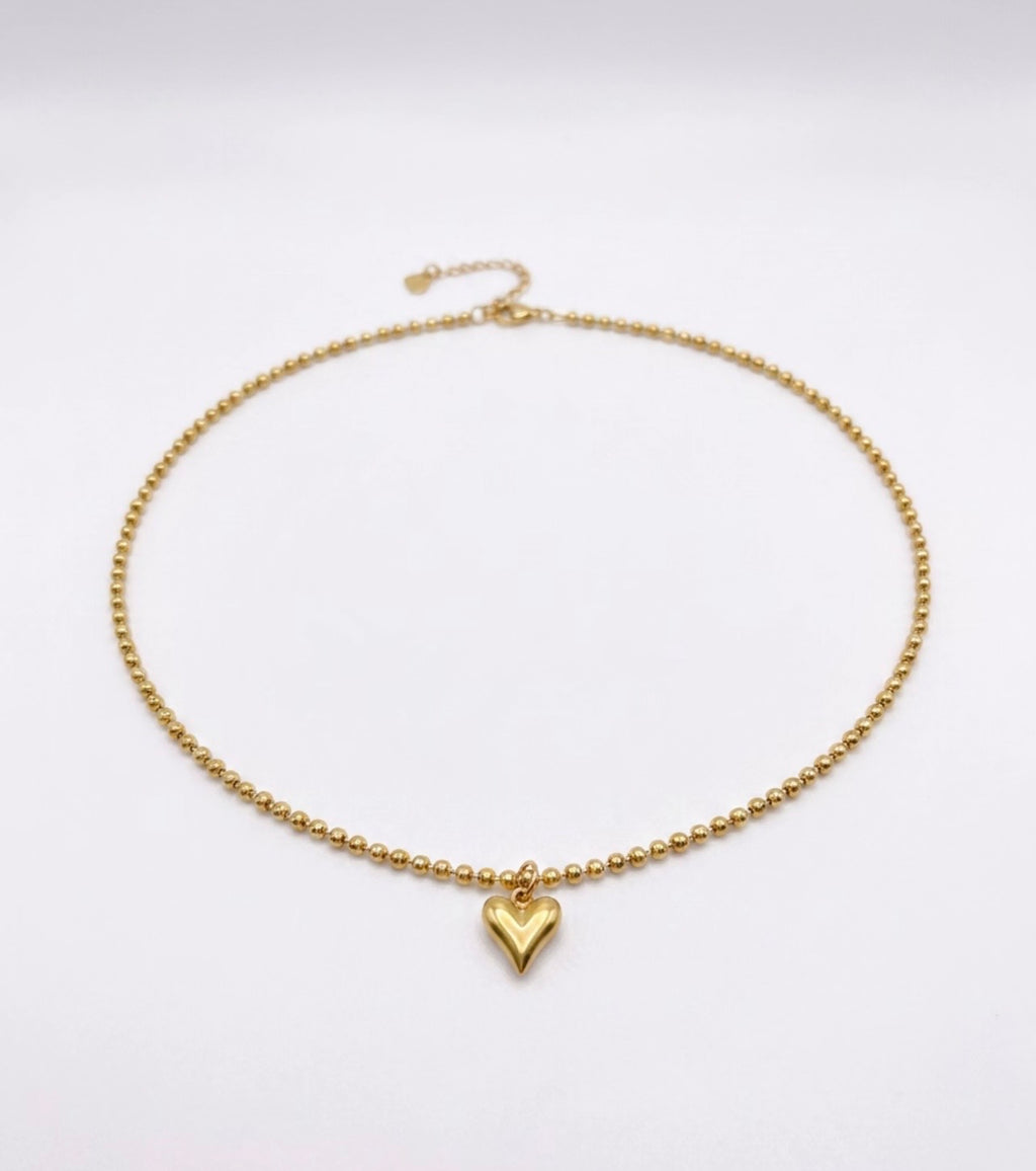 Gold Heart Pendant Necklace with Stainless Steel Chain