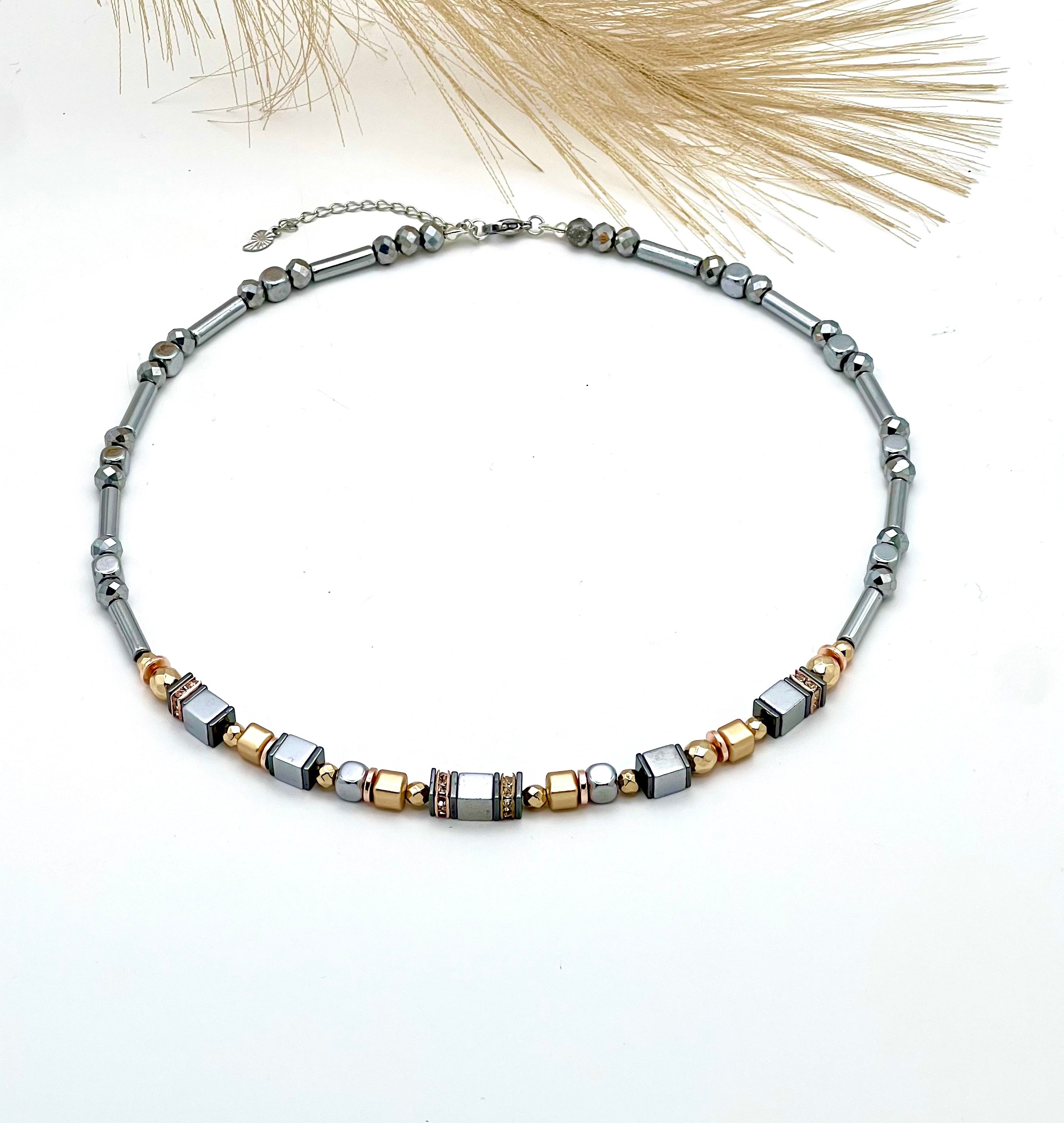 Shine Bright Silver Crystal Glass & Natural Stone Necklace | Stainless Steel Jewelry