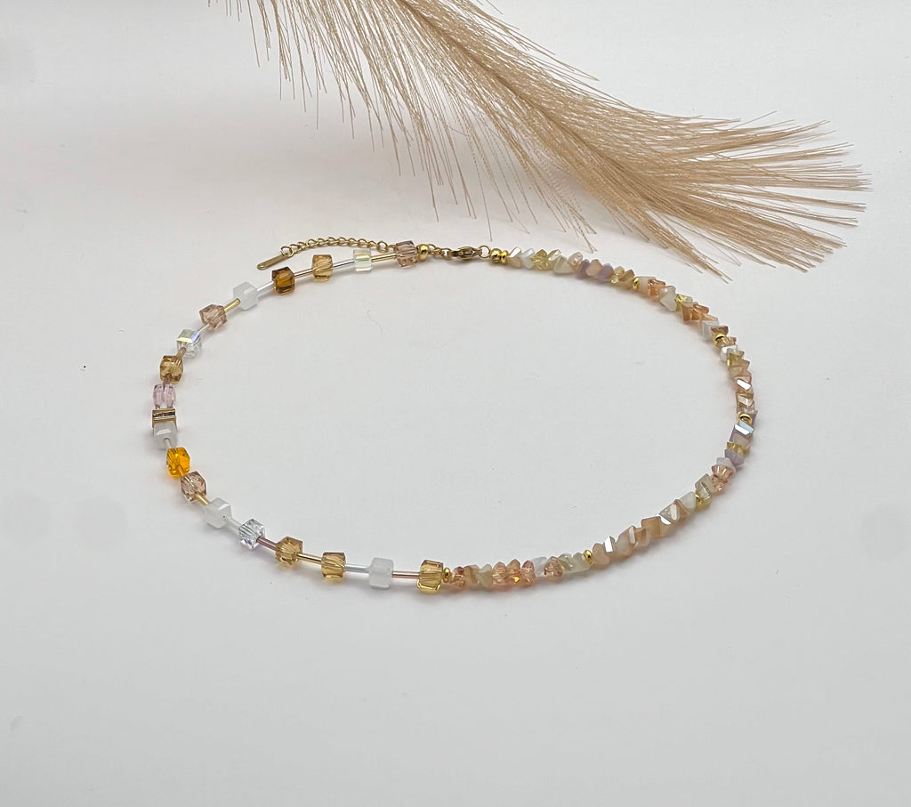 Champagne Crystal Glass Necklace – Gold Stainless Steel