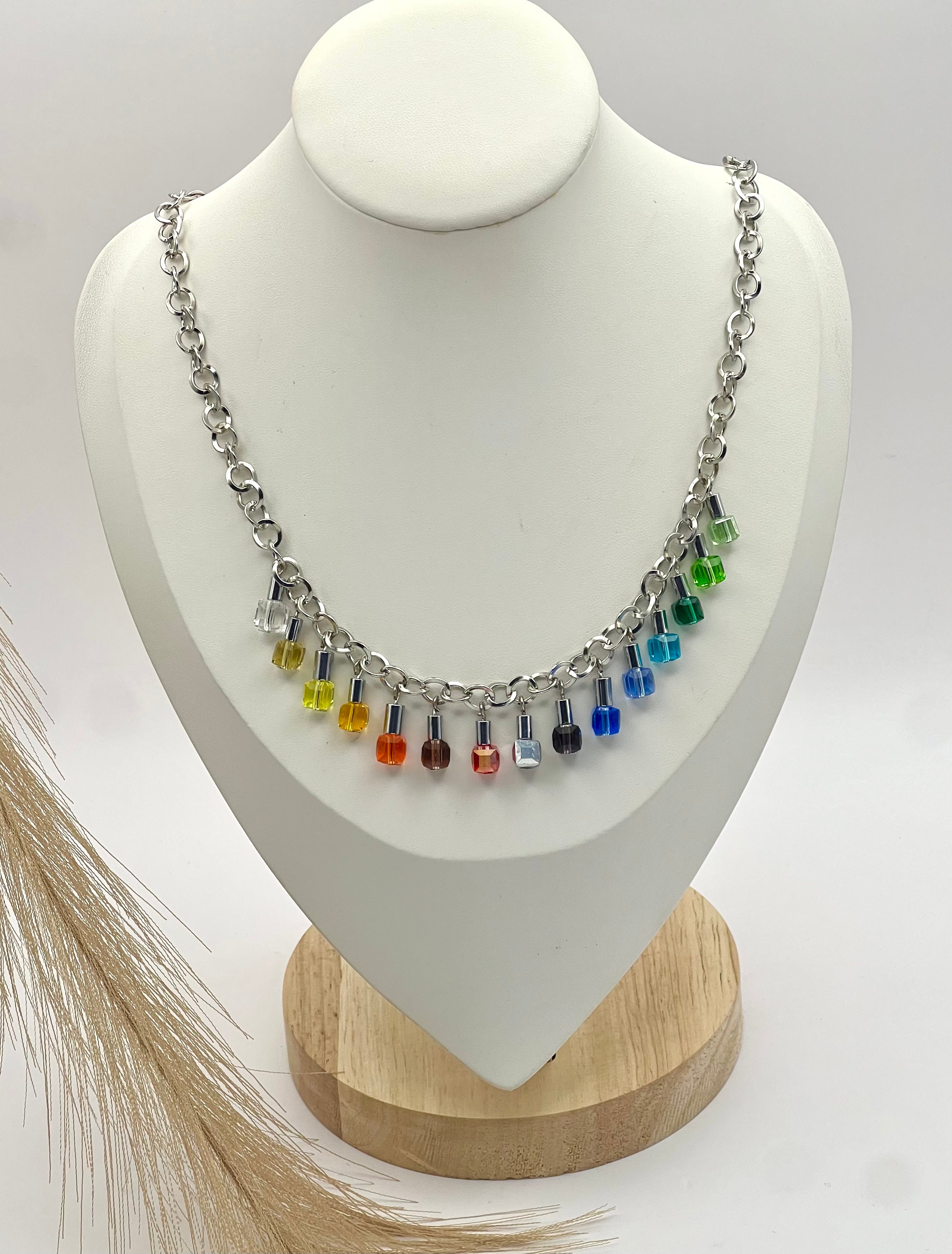 Multicolour Crystal Glass Necklace with Stainless Steel Chain