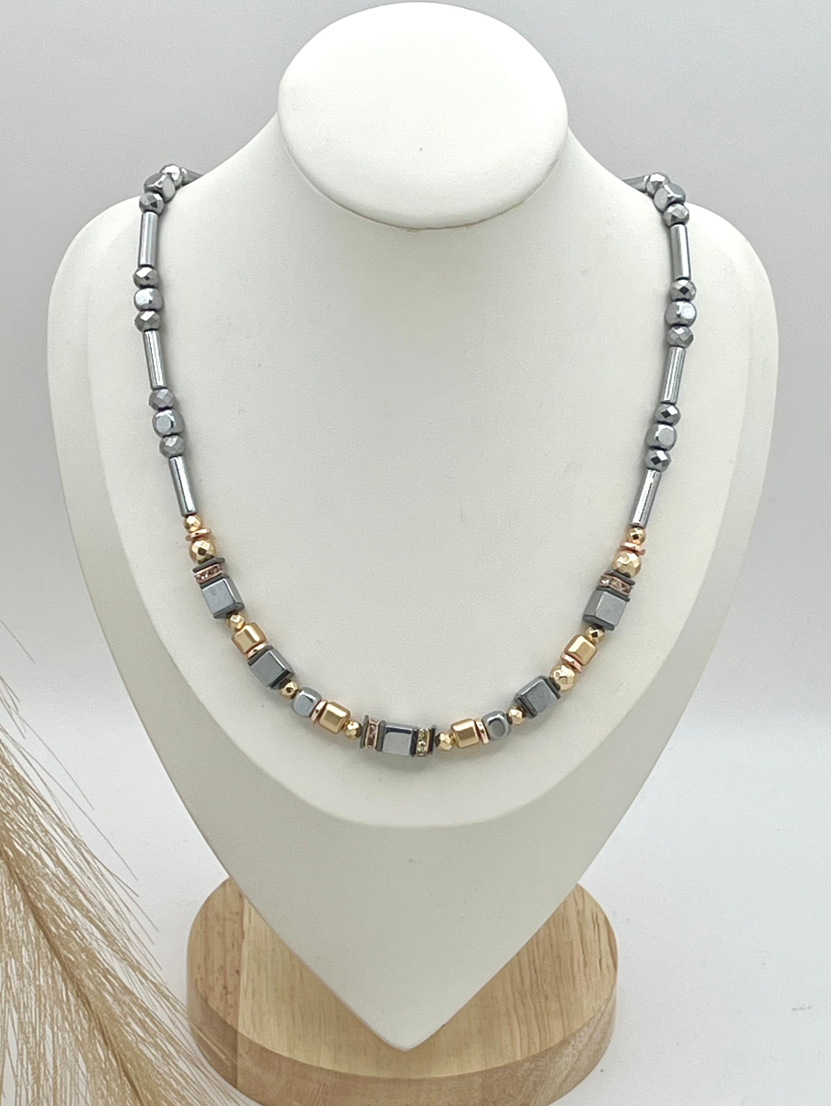 Shine Bright Silver Crystal Glass & Natural Stone Necklace | Stainless Steel Jewelry