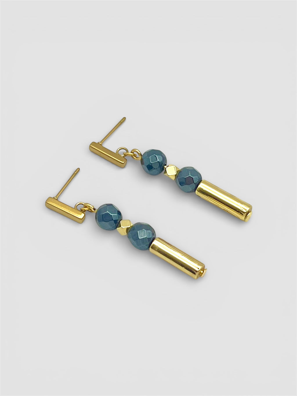 Black Hematite Stone Drop Earrings | Gold Stainless Steel Jewelry