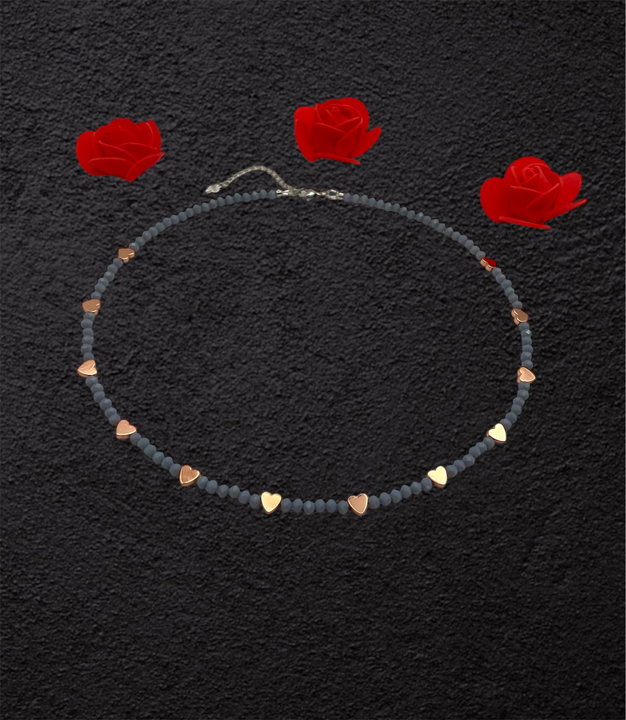 Rose Gold Heart Crystal Glass Stone Necklace | Silver Stainless Steel Clasp