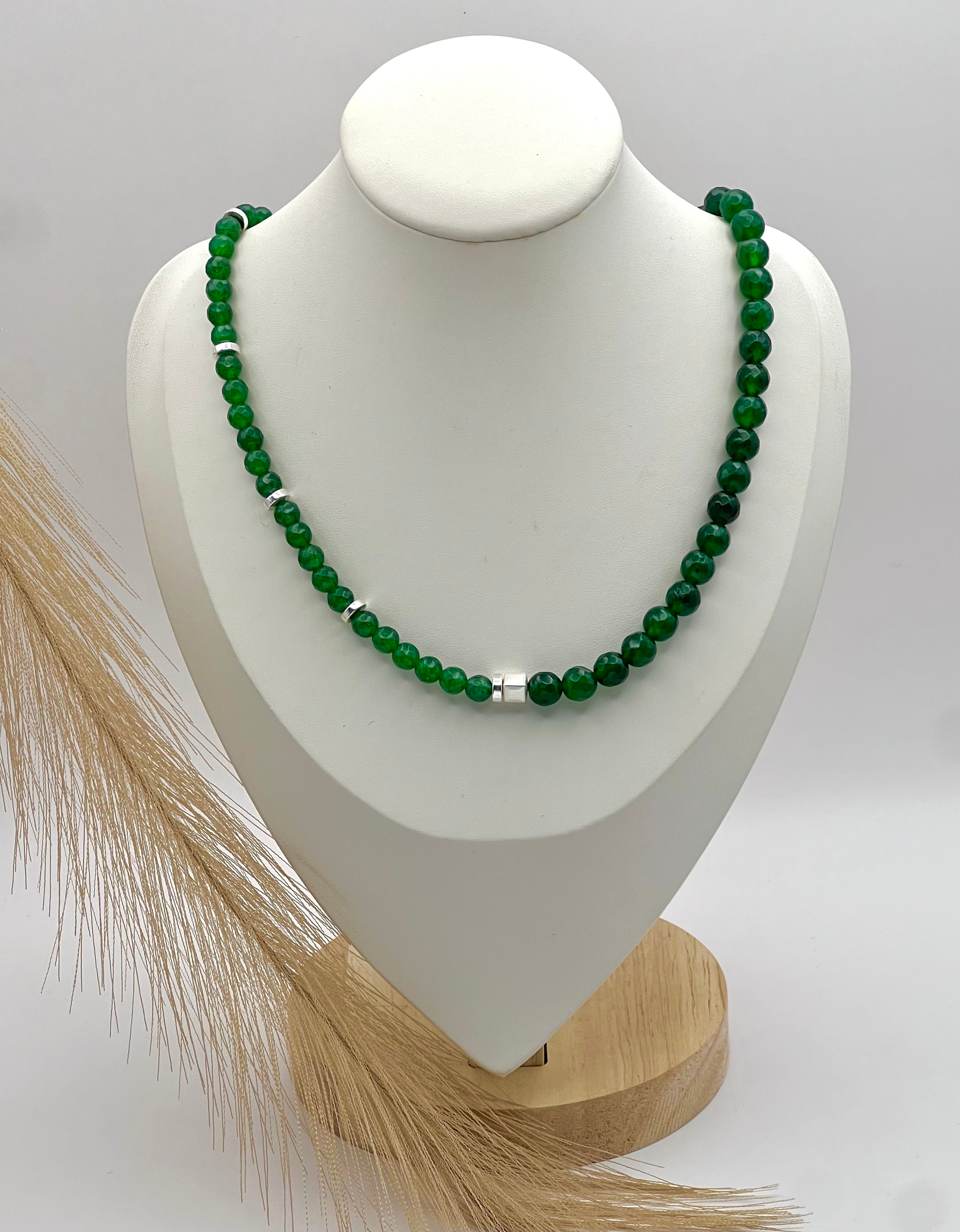 Once More Green Natural Stone Necklace – Silver Stainless Steel