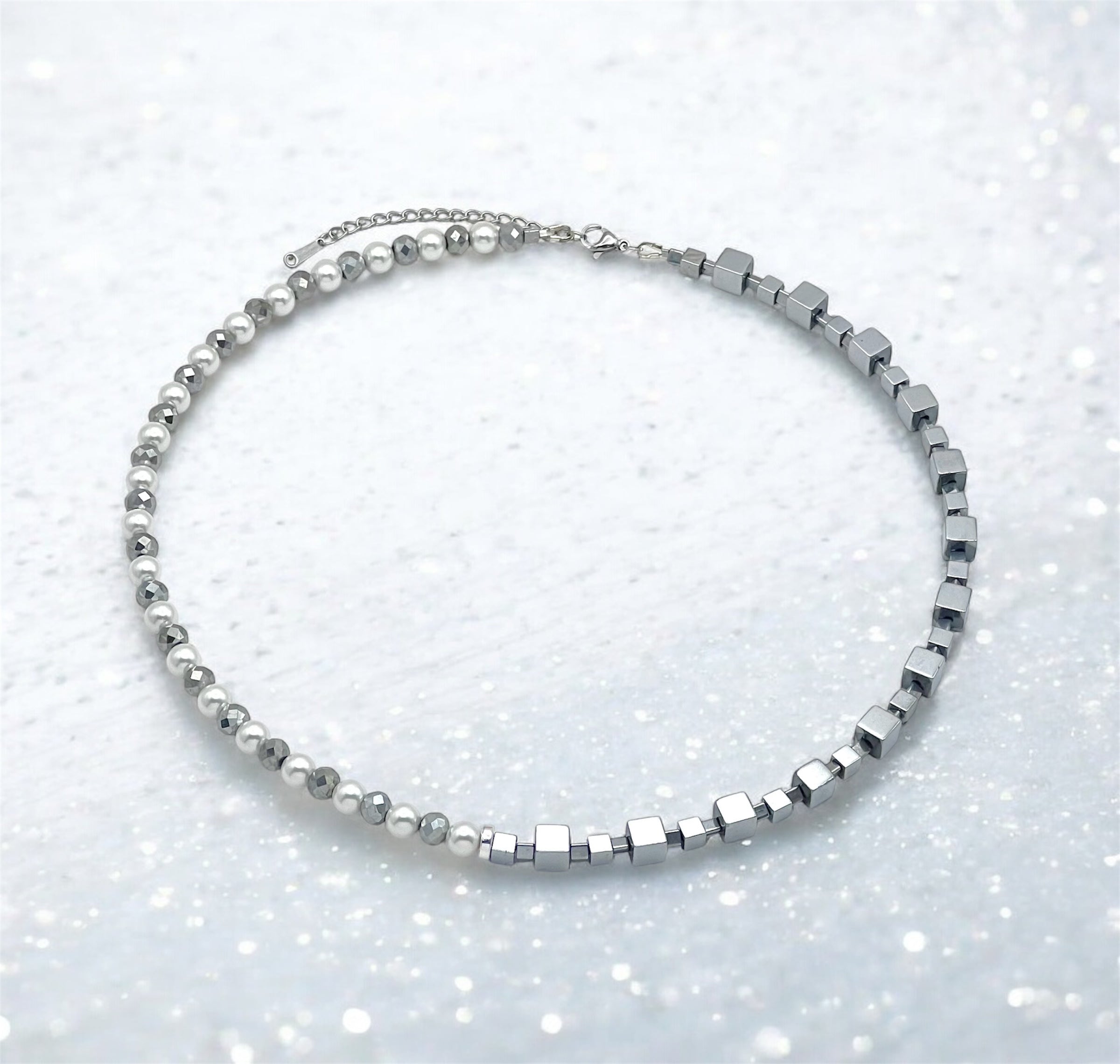 Silver White Natural Stone Necklace | Silver Steel Jewelry for Women