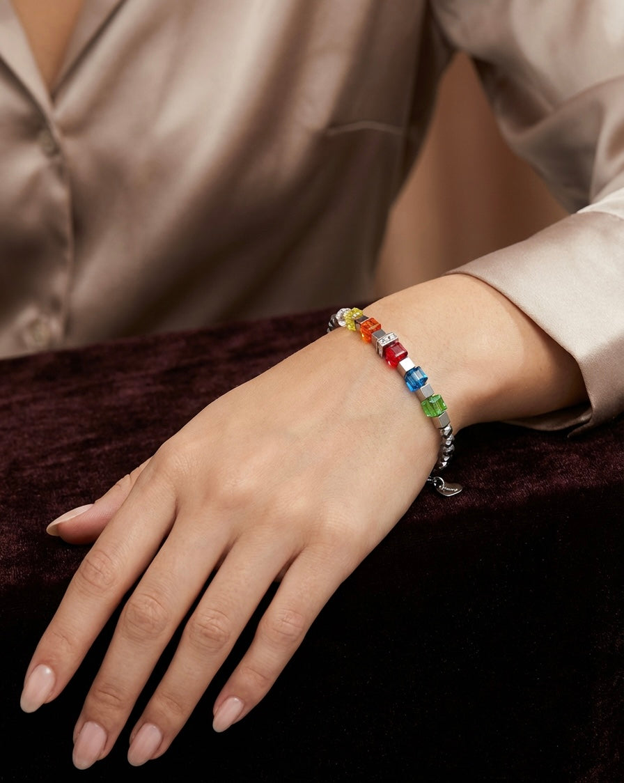 Multicolour Crystal Glass Bracelet | Silver Stainless Steel