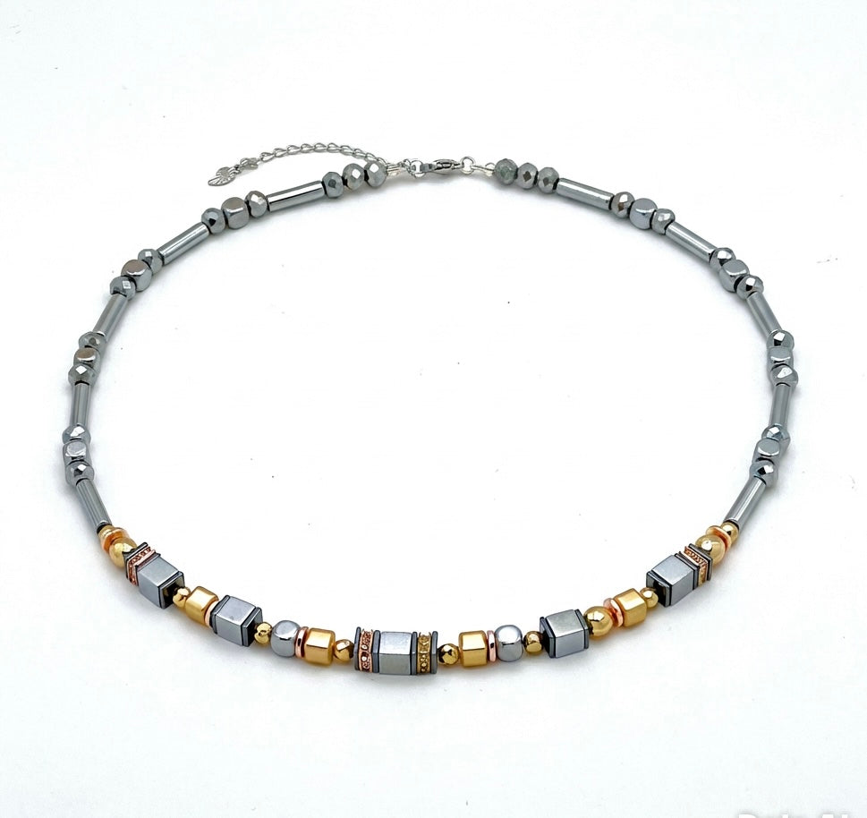 Shine Bright Silver Crystal Glass & Natural Stone Necklace | Stainless Steel Jewelry