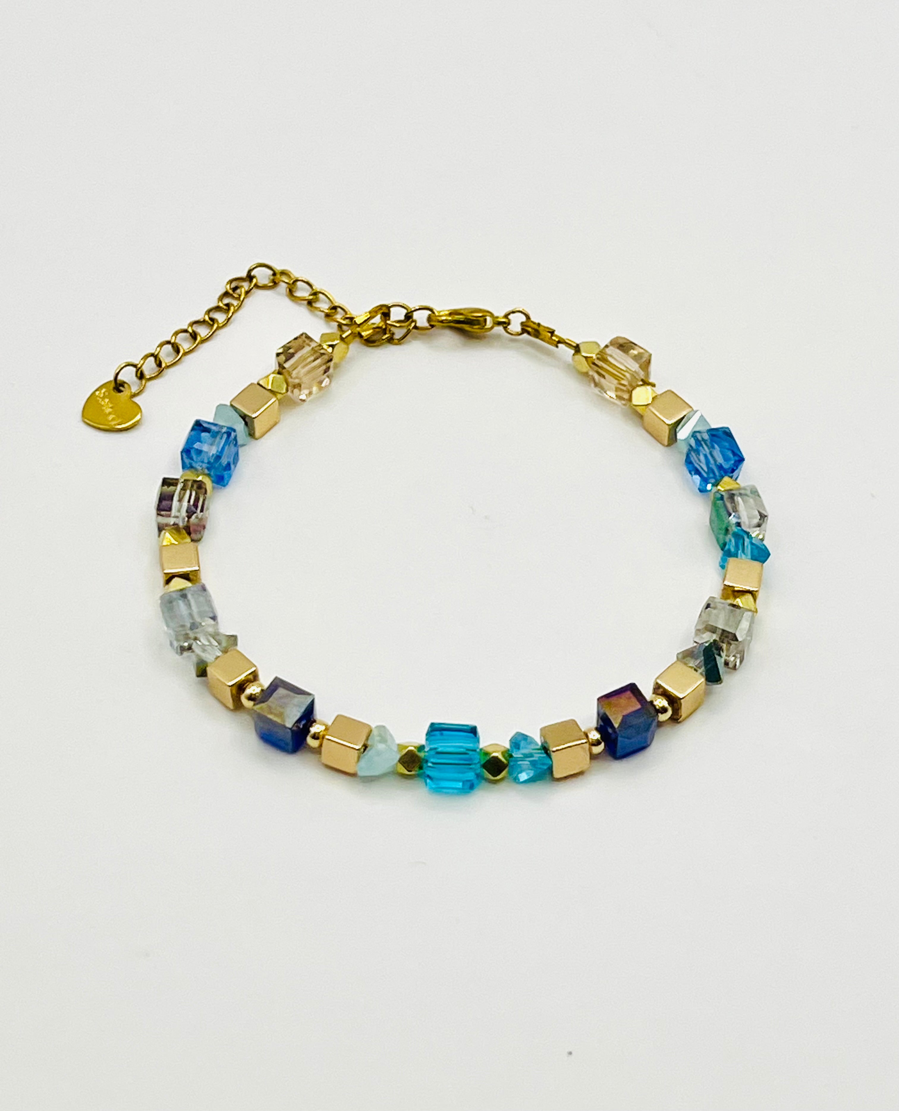 Sky Blue & Gold Glass Stone Bracelet – Gold Stainless Steel