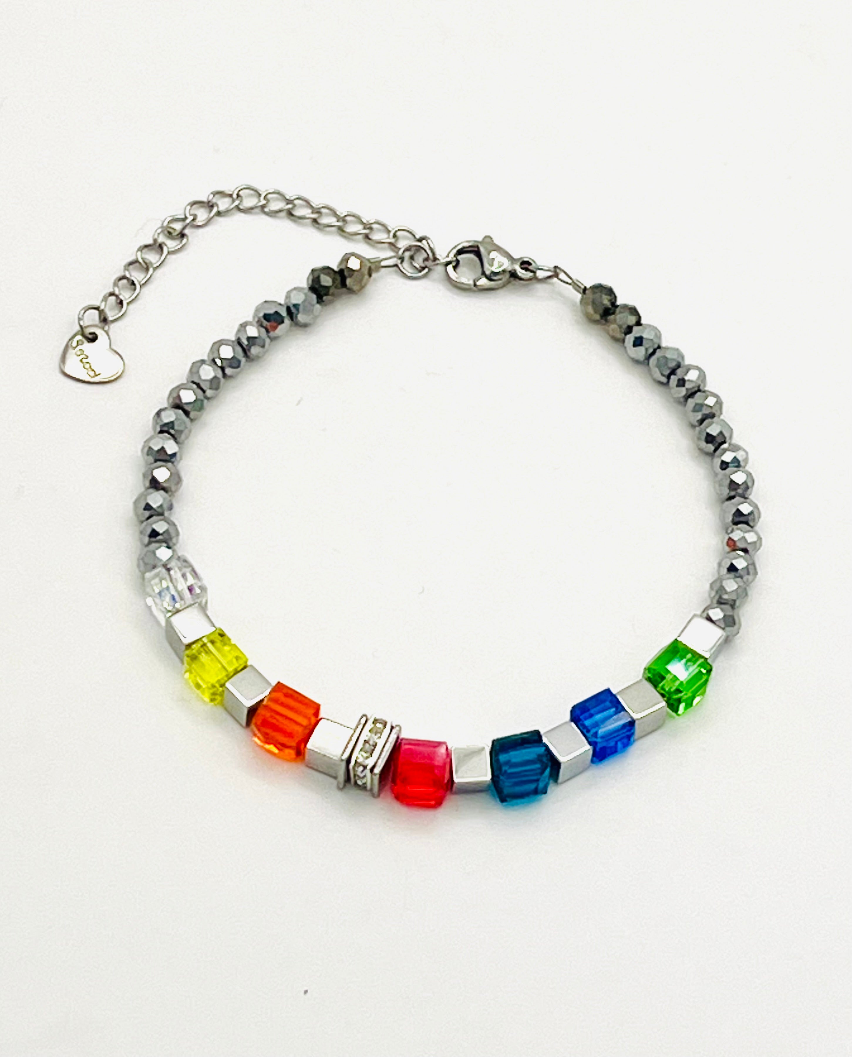 Multicolour Crystal Glass Bracelet | Silver Stainless Steel