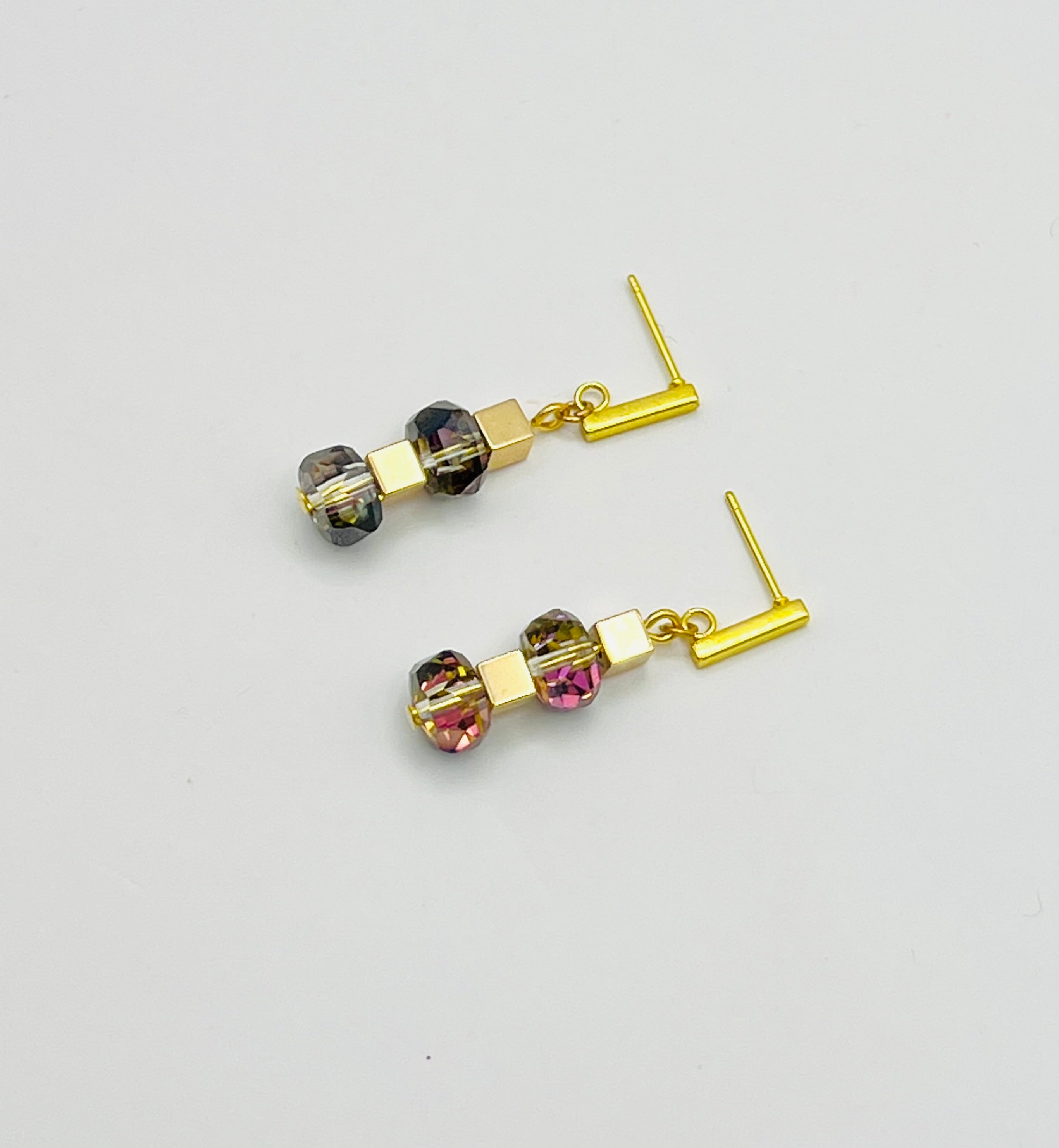 Transparent Black Crystal Glass Stone Drop Earrings | Gold Stainless Steel Clasp