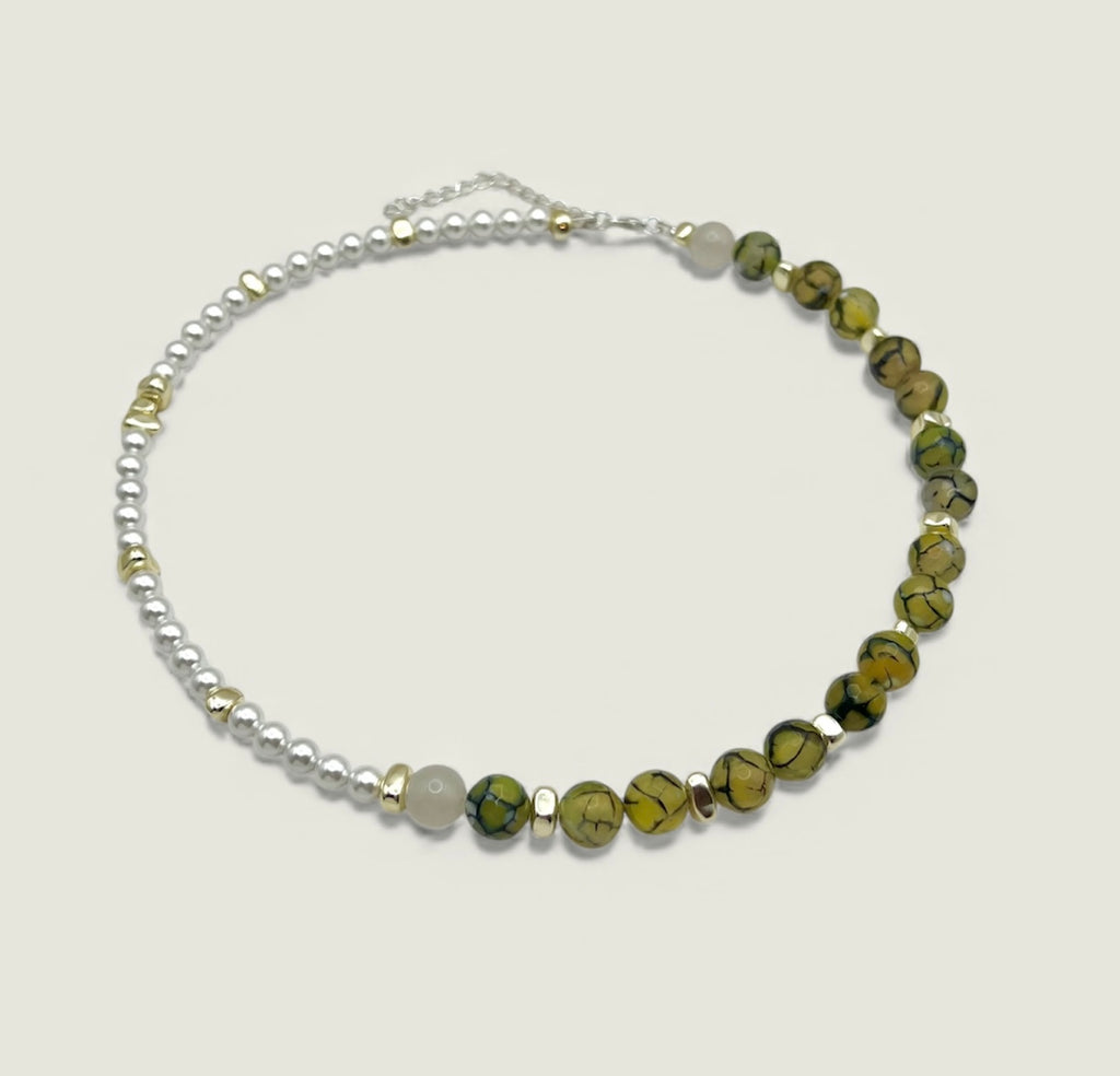 Dew Green & White National Stones Necklace, Silver-Plated, Lobster Clasp
