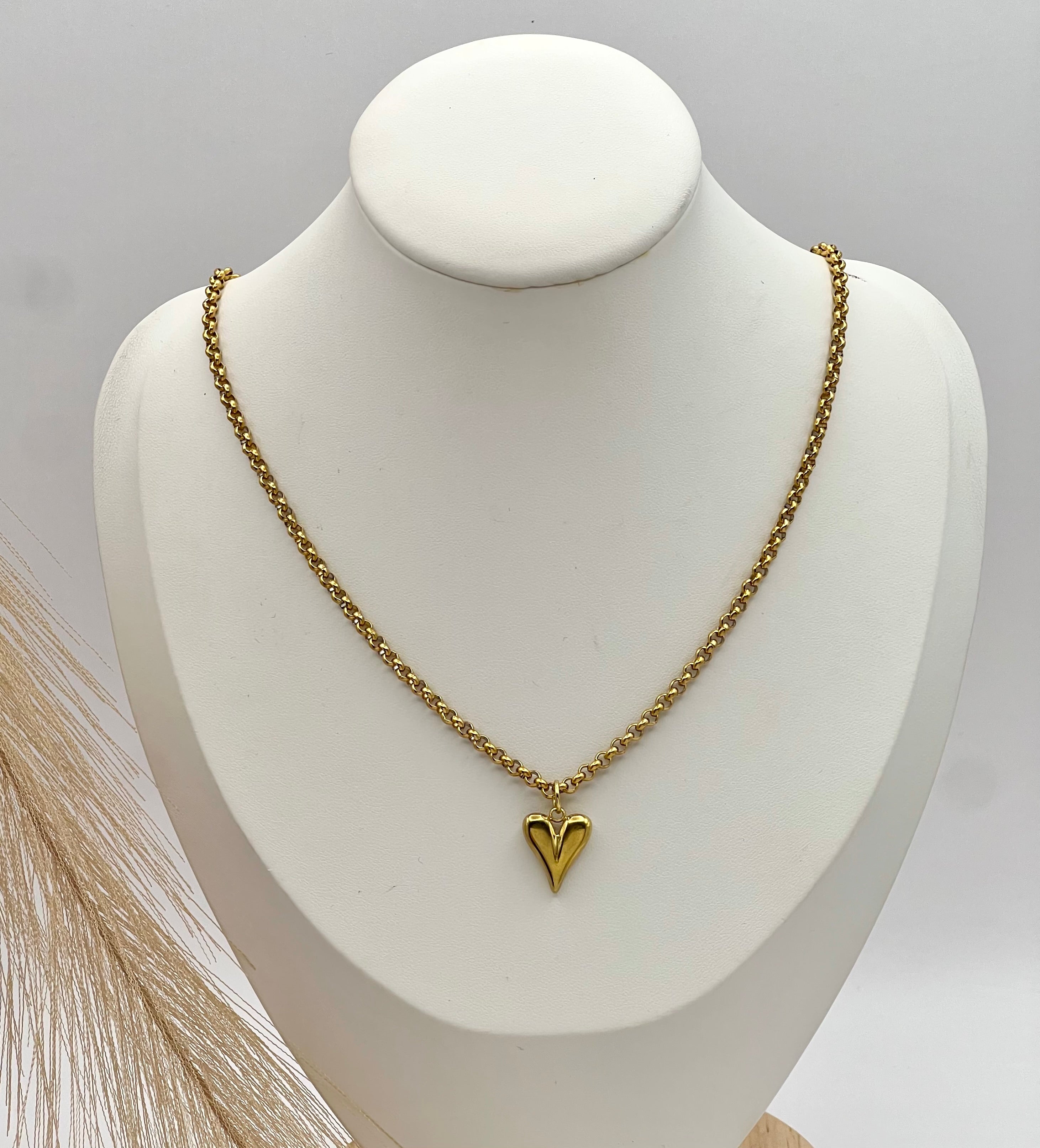 Gold Heart Pendant Necklace with Stainless Steel Chain