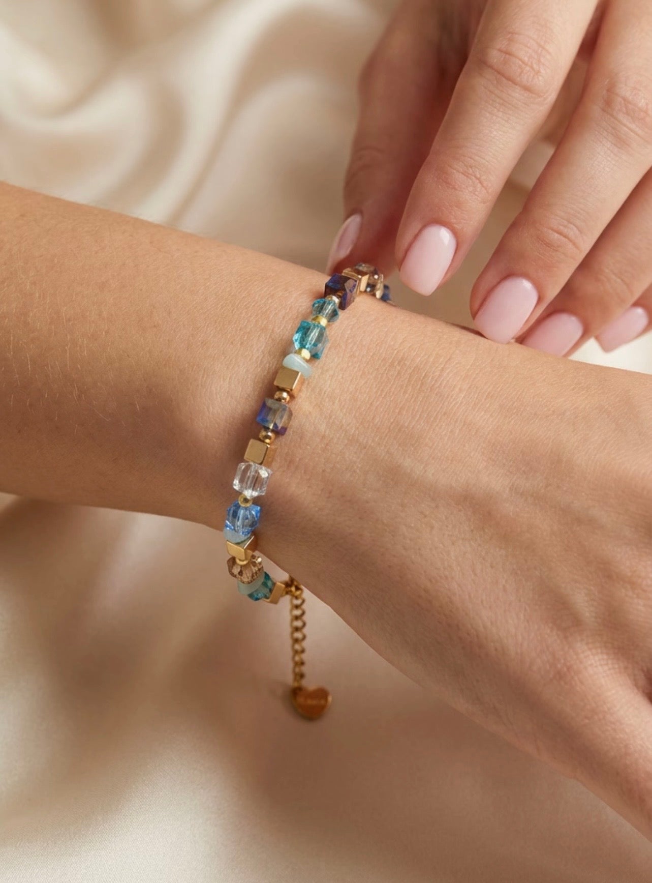 Sky Blue & Gold Glass Stone Bracelet – Gold Stainless Steel