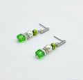 Green & White Stone Crystal Glass Drop Earrings | Rectangle Silver Stainless Steel Stud