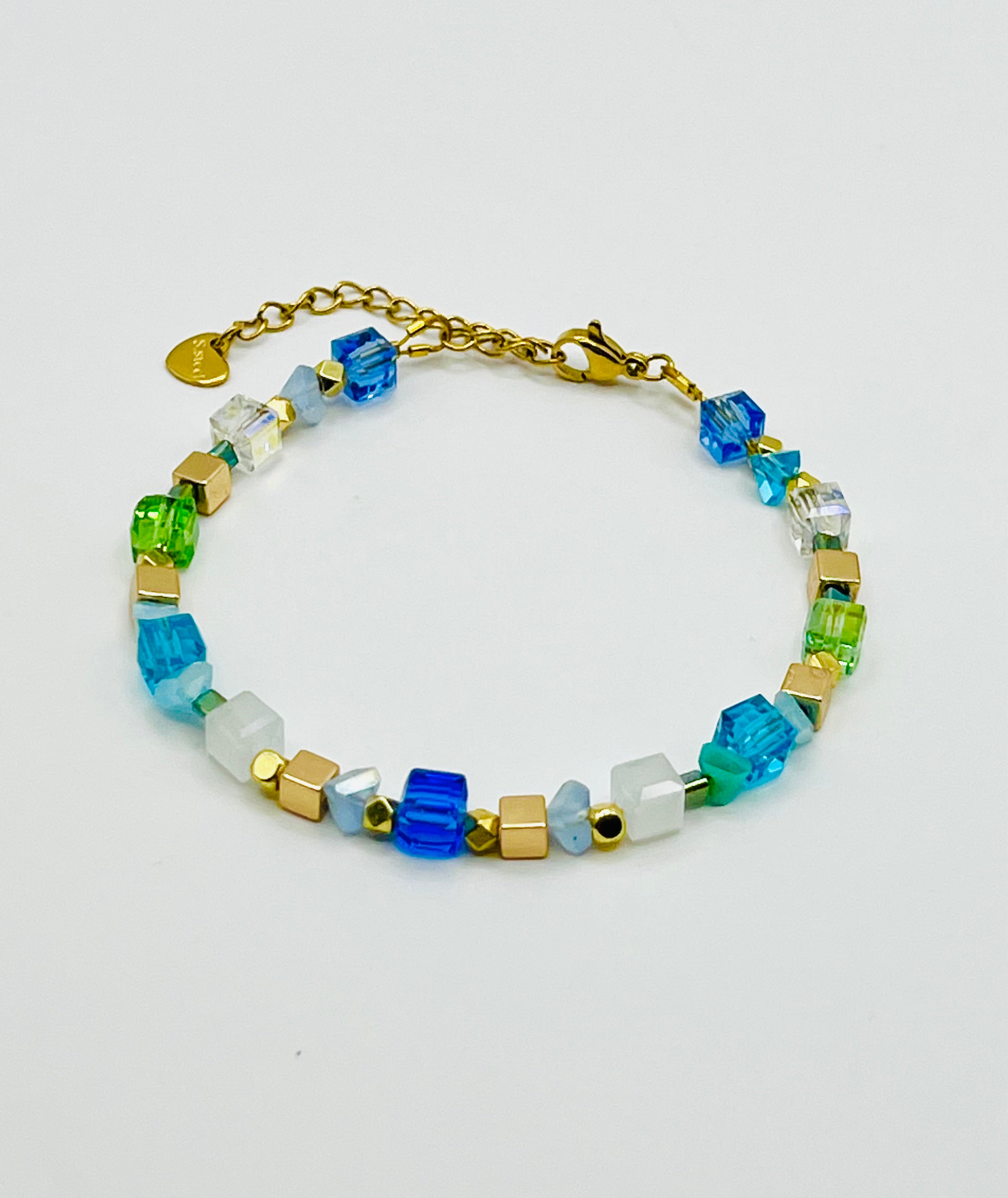 Blue & Gold Crystal Glass Stone Bracelet – Stainless Steel