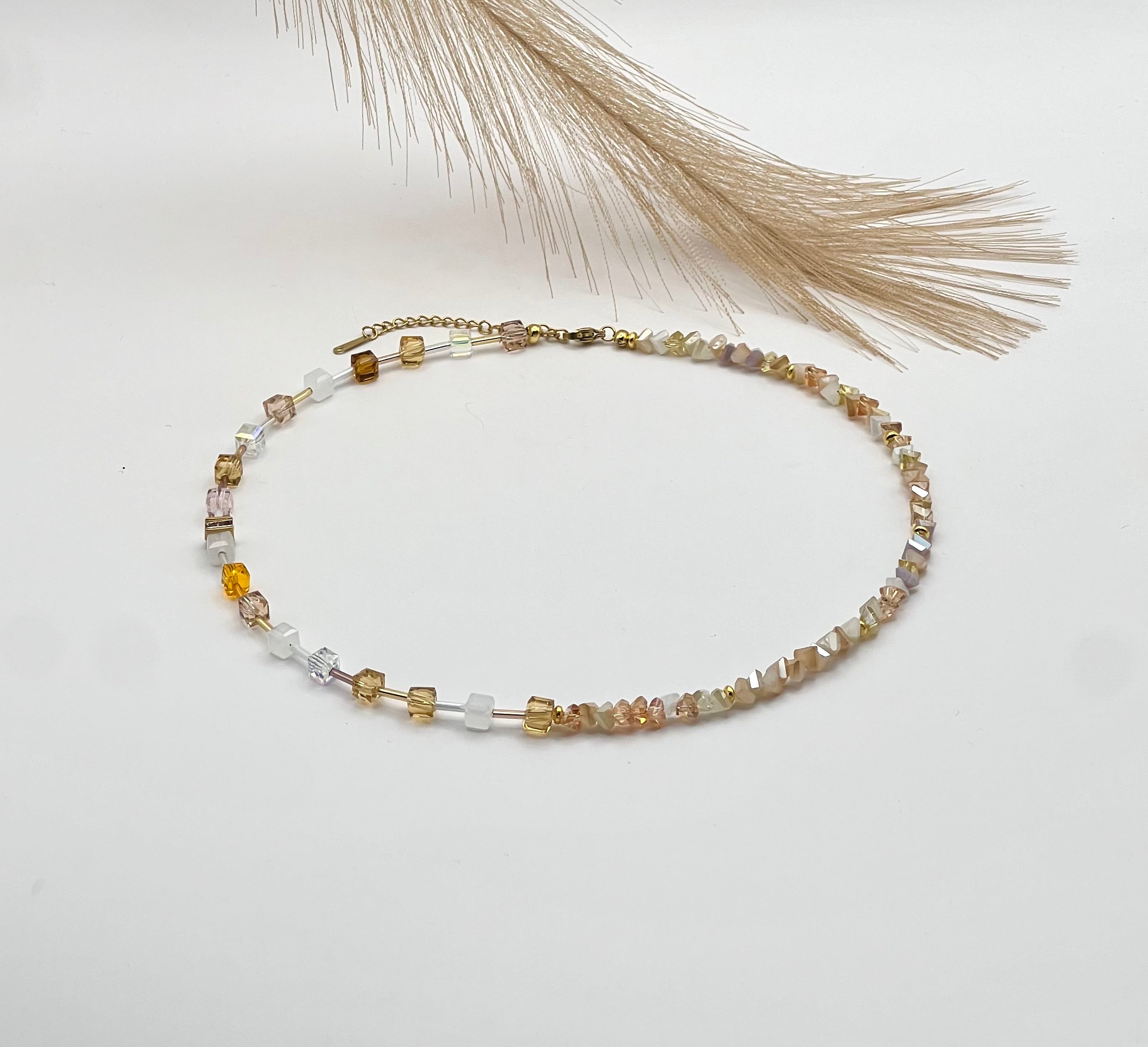 Champagne Crystal Glass Necklace – Gold Stainless Steel