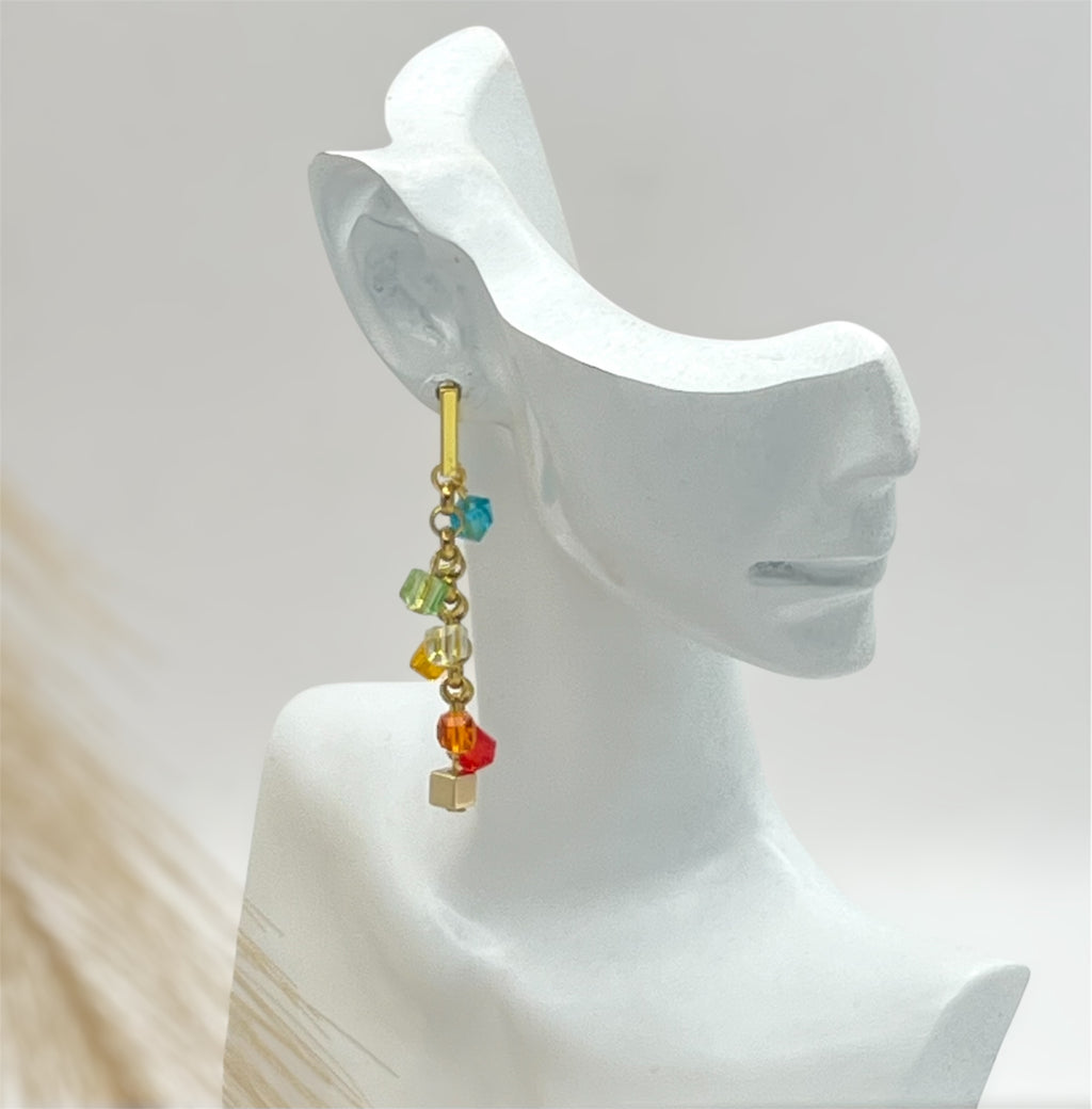 Multicolour Crystal Glass Drop Earrings in Gold-Tone Stainless Steel – Gift