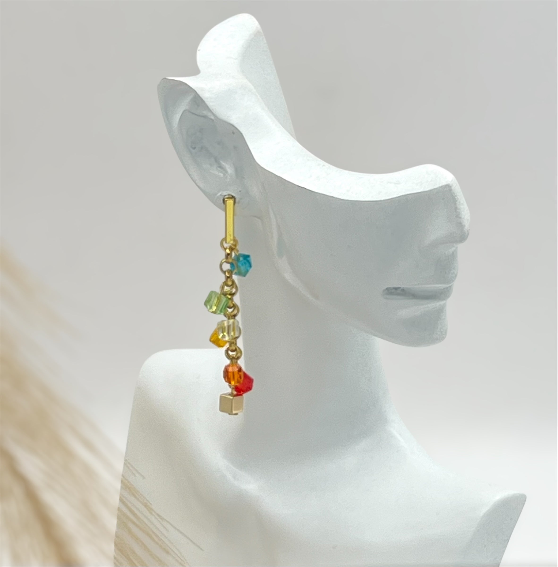 Multicolour Crystal Glass Drop Earrings in Gold-Tone Stainless Steel – Gift