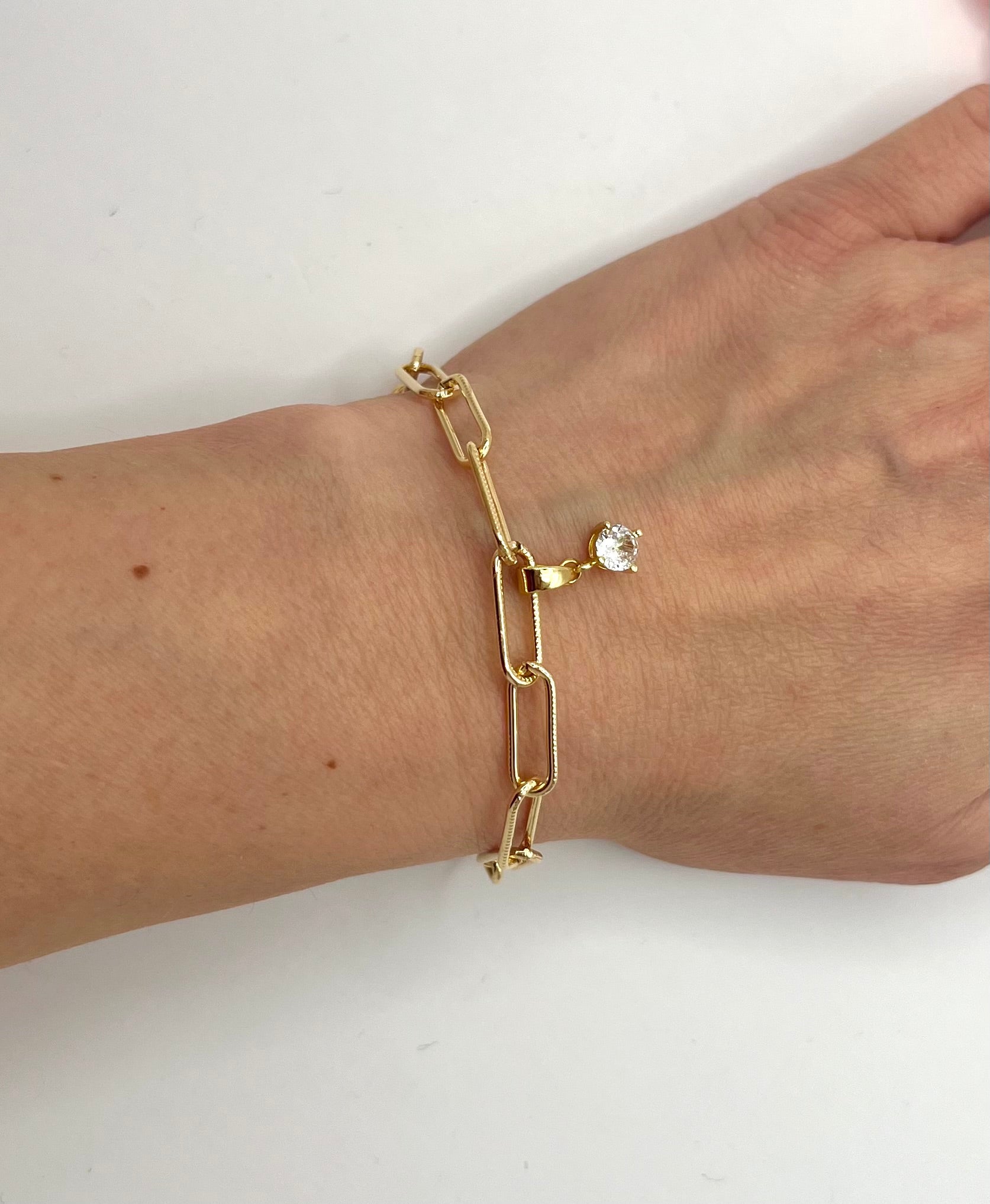 Gold Stainless Steel Bracelet with Crystal Glass Pendant
