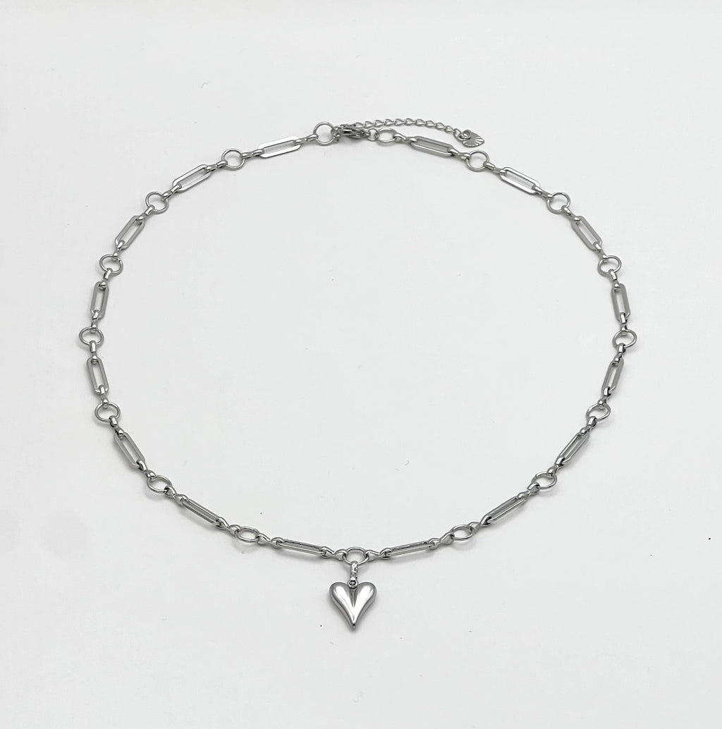 Silver Stainless Steel Heart Pendant Chain Necklace for Women – Gift Jewelry