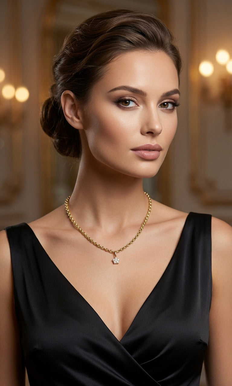 Gold Stainless Steel Necklace with Zirconia Pendant, Elegant Jewelry Gift for Women