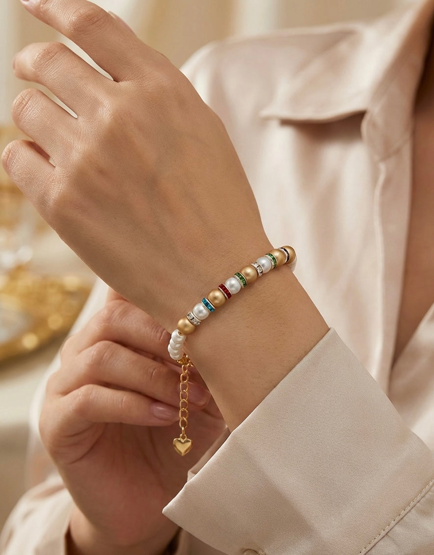Multicolour Rhinestone Bracelet in White Gold Tone | Stainless Steel
